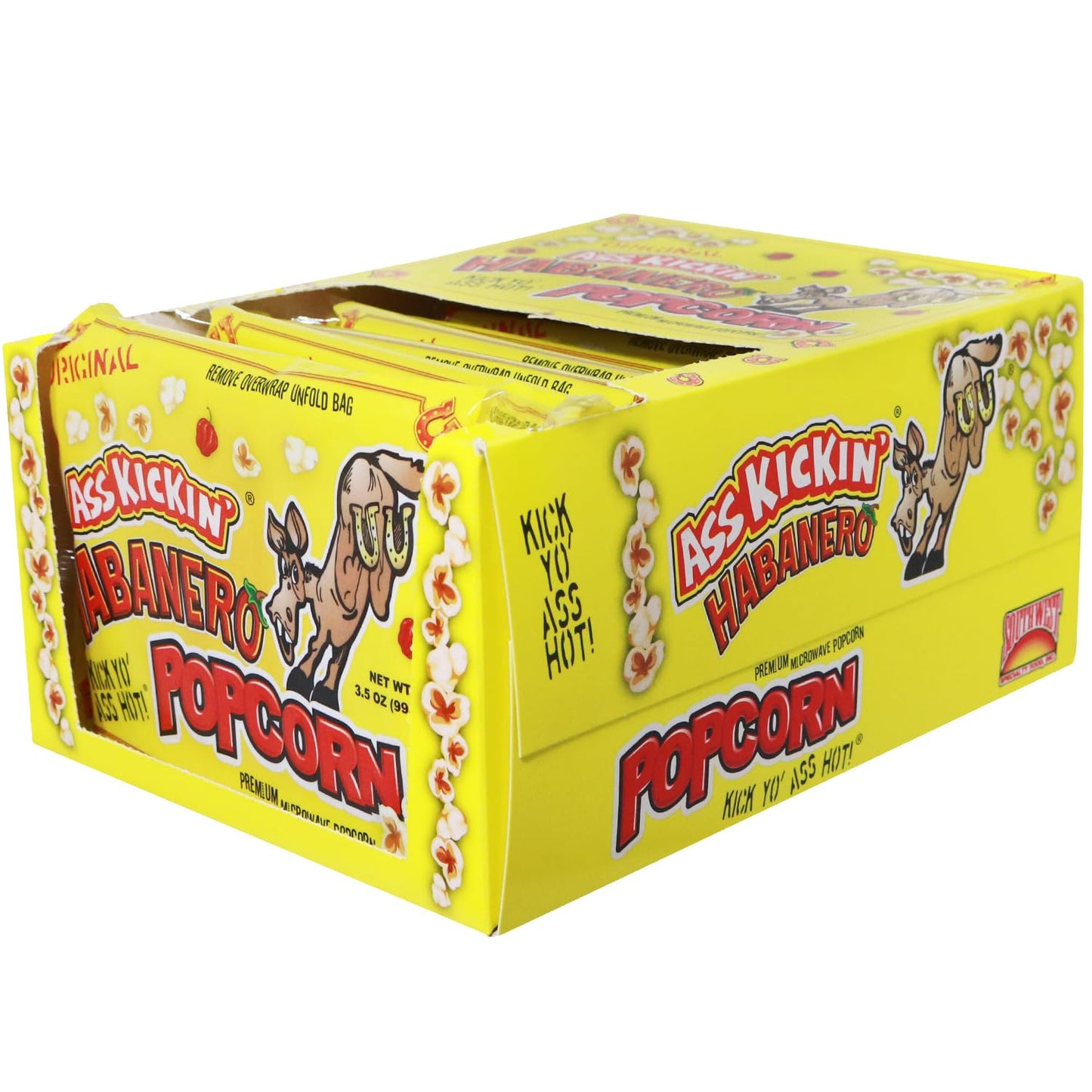 ASS KICKIN Habanero Microwave Popcorn - 12 Pack - 0.08 Ounce Each - Spicy Gourmet Snack for Movie Night