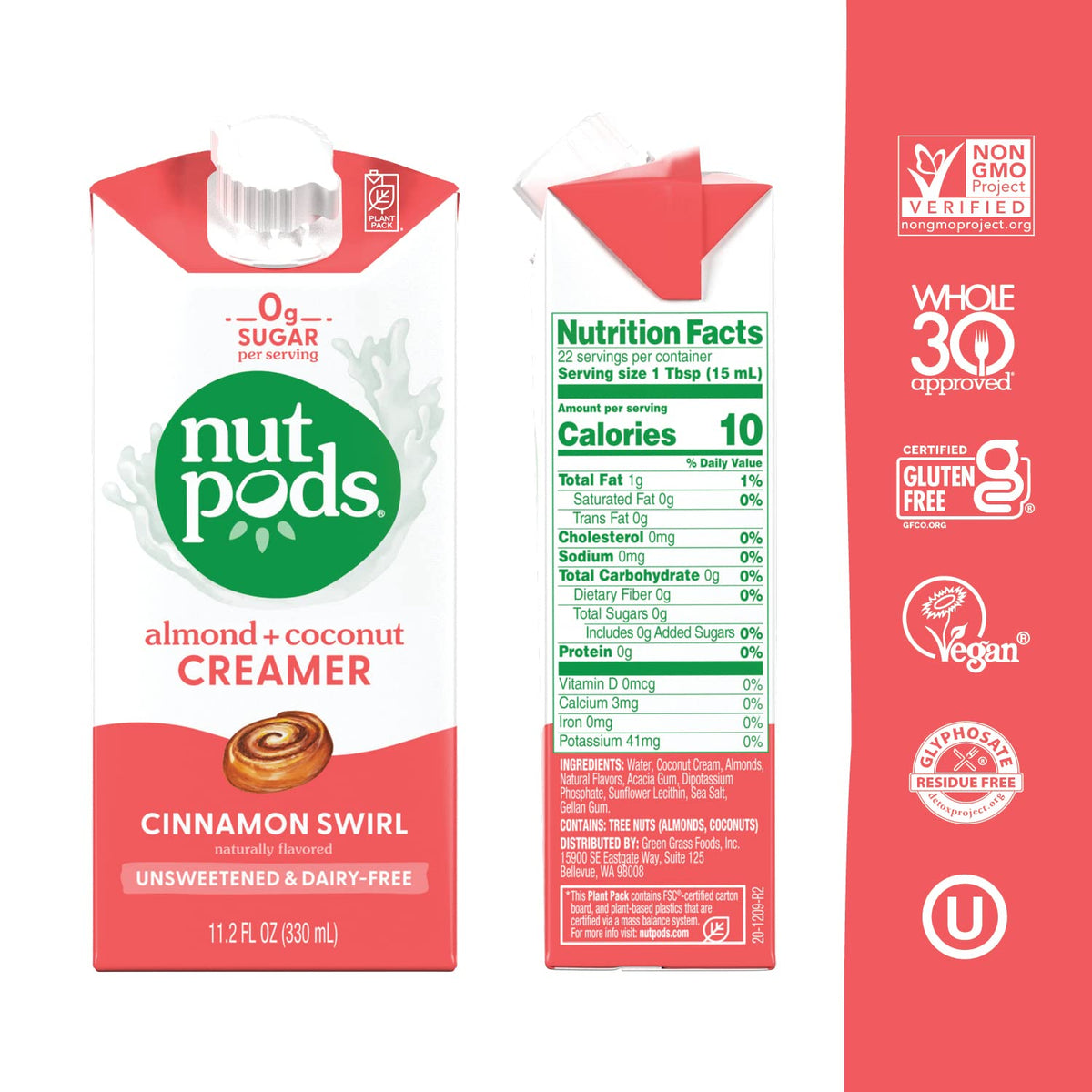 Nutpods Cinnamon Swirl Coffee Creamer - Unsweetened Non Dairy Creamer Made From Almonds And Coconuts - Keto Creamer, Whole30, Gl