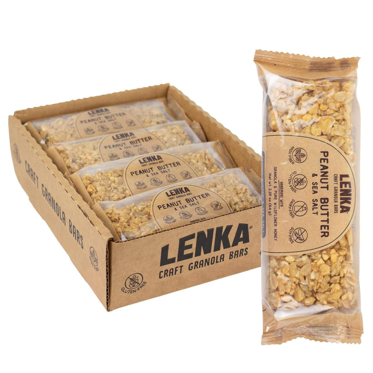 Lenka Bars - Peanut Butter & Sea Salt Snack Bars, Gluten Free, High Fiber, Kosher, Wholesome, No Artificial Flavors, Individuall