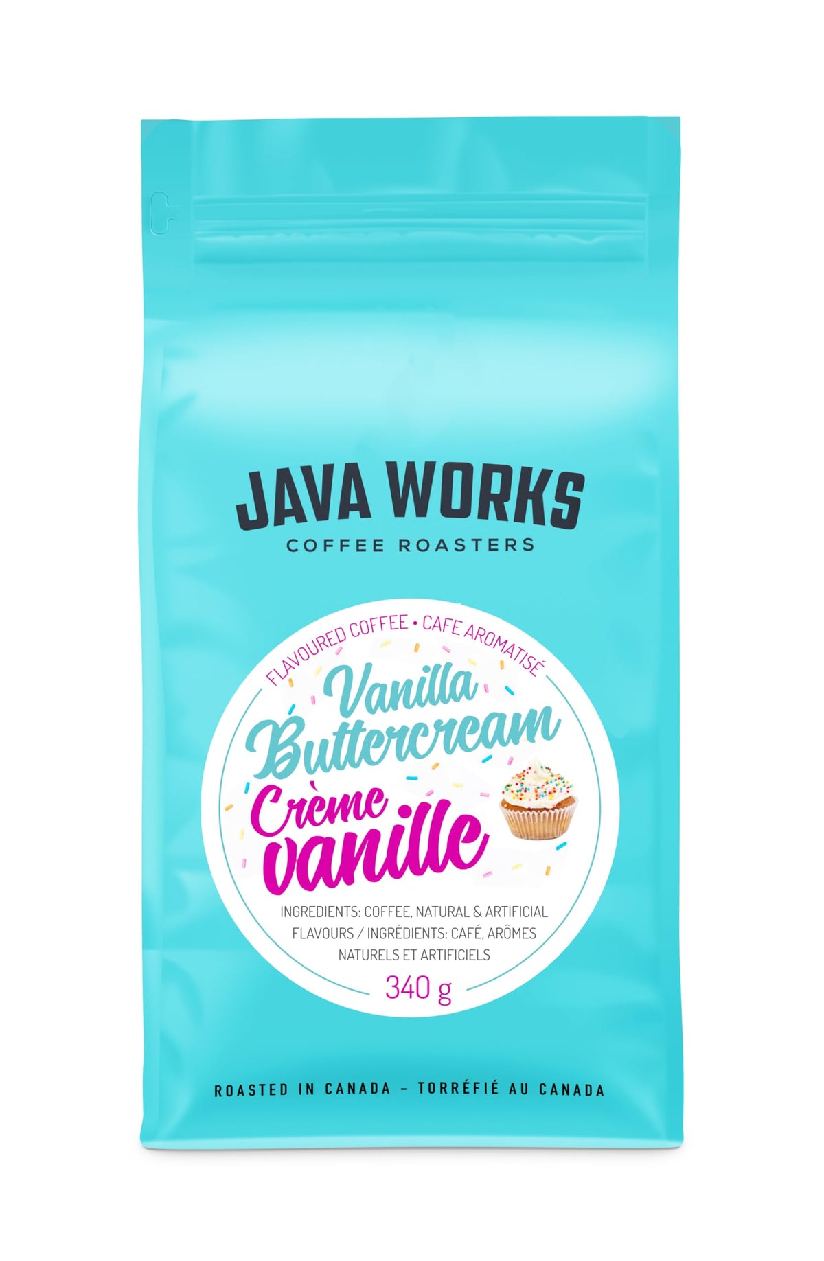 Java Works Coffee - Vanilla Buttercream Flavored Coffee | 12 ounces | Medium Roast | Whole Bean | No Sugar Added