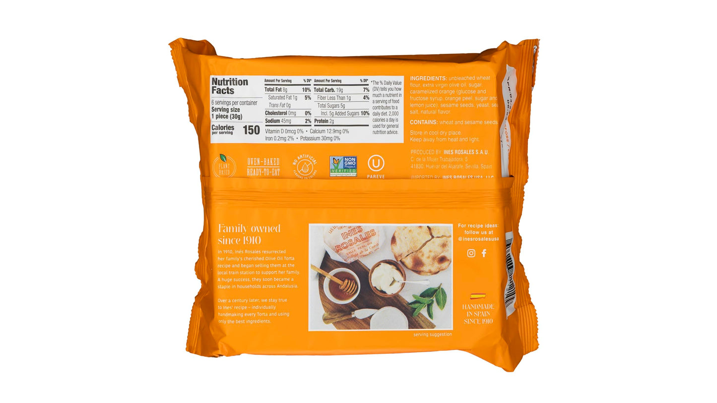 Ines Rosales Seville Orange Sweet Olive Oil Tortas, Pack of 2, 6.34 Oz (180 g)