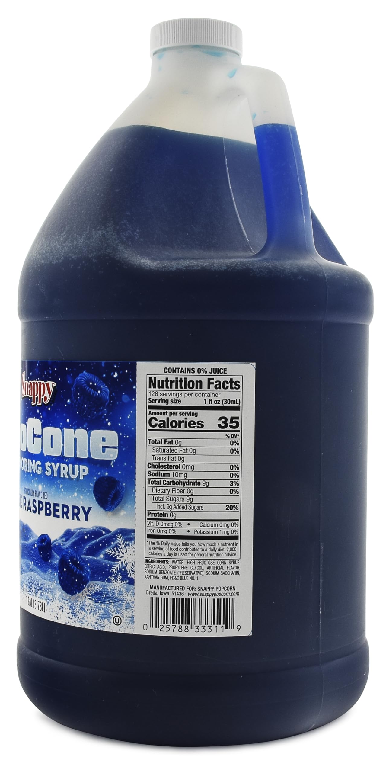 Snappy Blue Raspberry Sno Cone Syrup, 1 Gallon128 Ounce