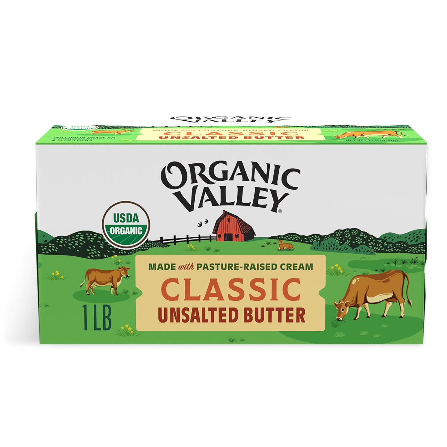 Organic Valley Butter (Unsalted) - Organic, Pasture Raised, Non GMO - 4 Sticks - 16 oz