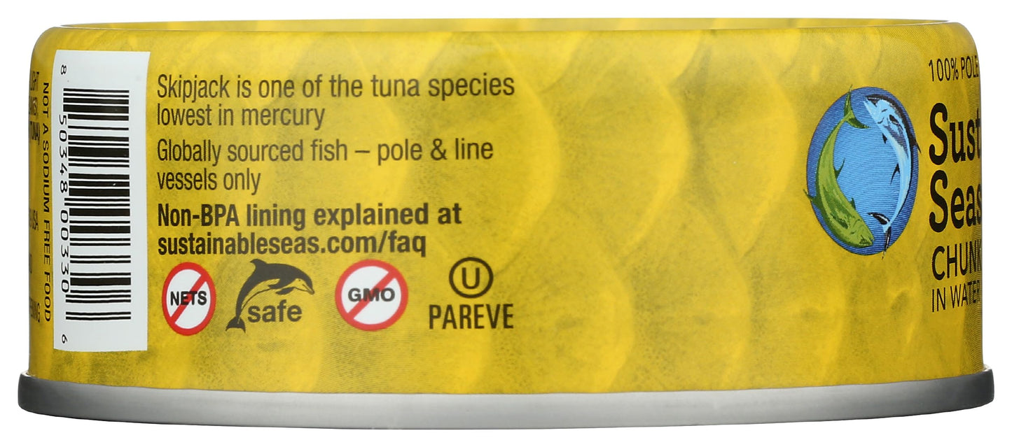 SUSTAINABLE SEAS Chunky Light Tuna in Water No Salt, 6 OZ