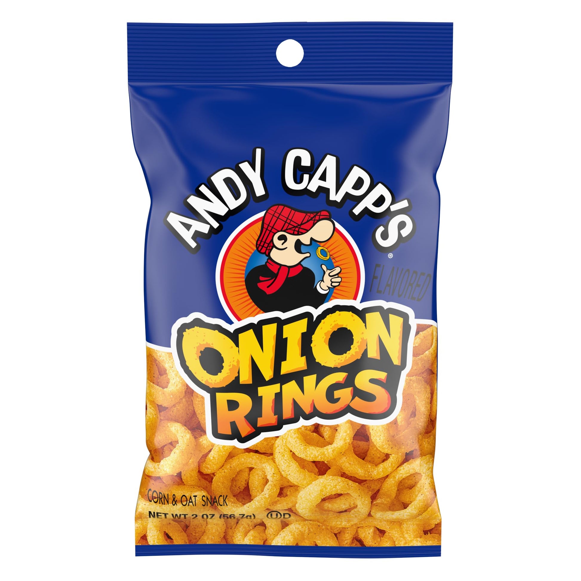 Andy Capps Beer Battered Onion Rings, Baked Oat and Corn Snacks, 2 oz. Pack of 12