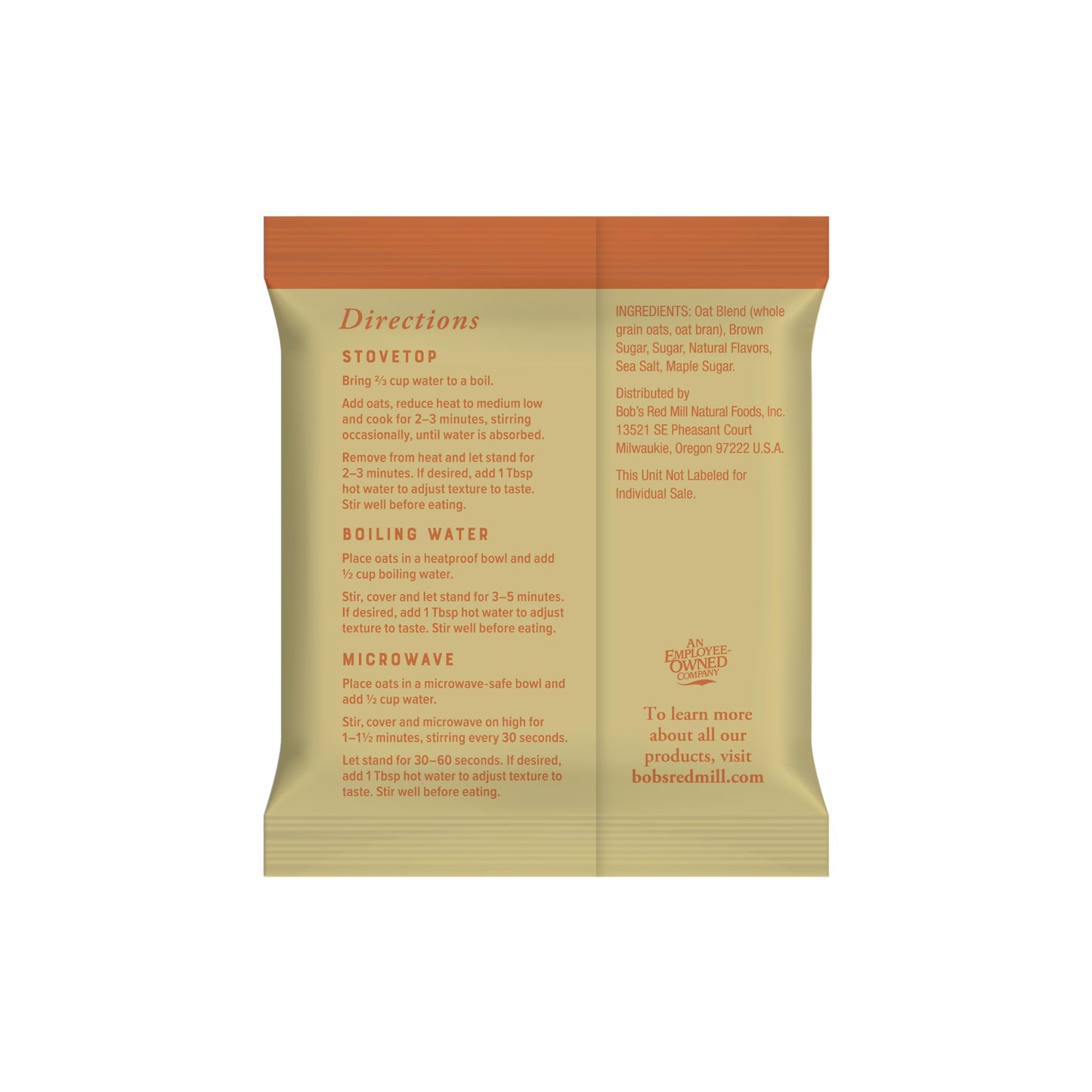 Bobs Red Mill Instant Oatmeal  Maple Brown Sugar  24 Packets Total  Non-GMO  Gluten Free  Whole Grain