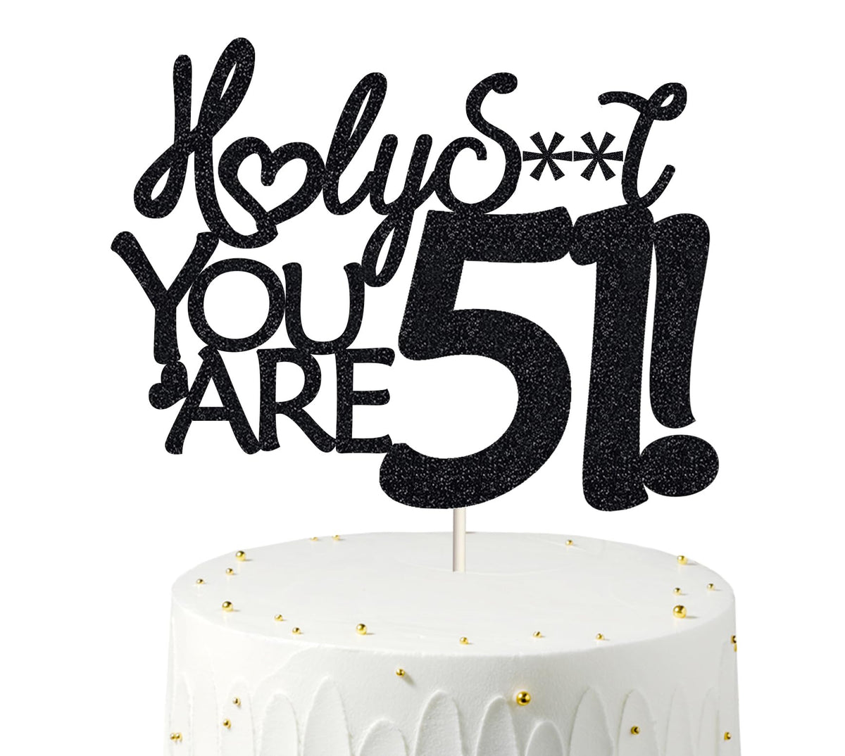 Happy 51st Birthday Cake Topper 51 Birthday Cake Toppers-Black Glitter, Funny 51st Cake Topper for Men,51 Cake Topper For Women,