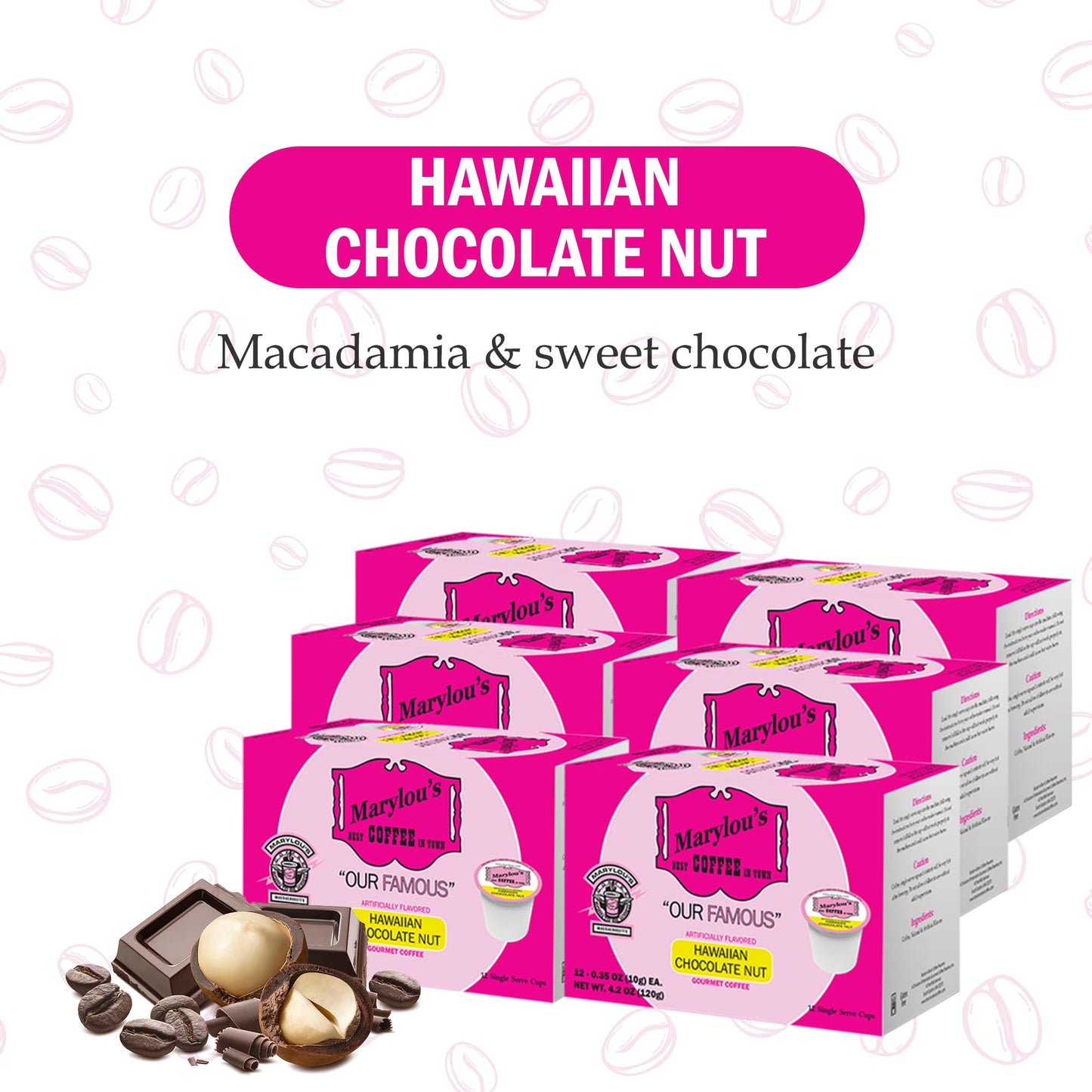 Marylous Gourmet Coffee Pods - Hawaiian Chocolate Nut Flavor - Compatible with Keurig - 72 Count
