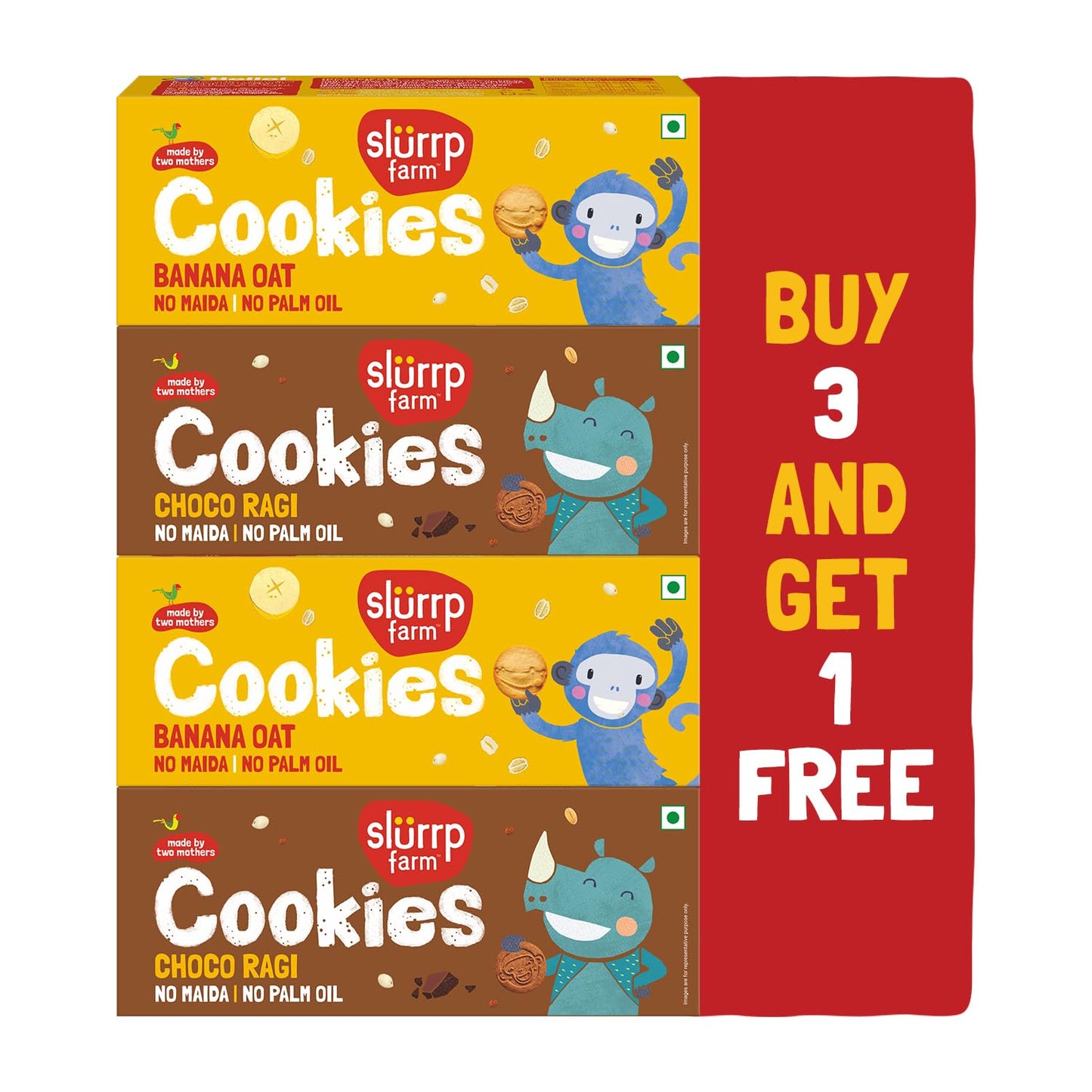 Slurrp Farm Cookies Variety Pack | Banana Oat & Choco Ragi Cookies | No Maida, No Refined Sugar, No Palm Oil | Kids & Family Sna