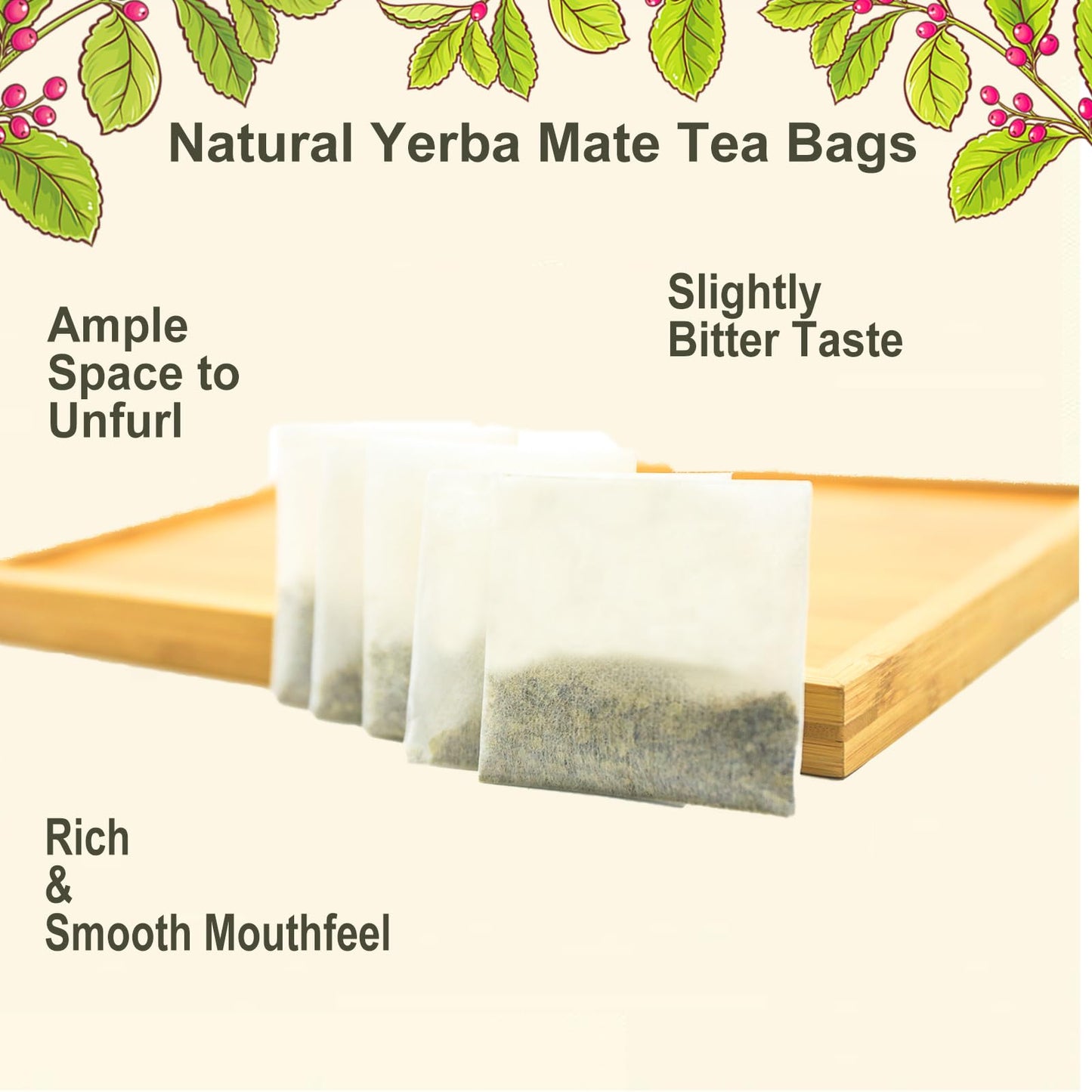 Jarteela Yerba Mate Tea Bags, Unsmoked from Argentina, 2g x 30 Count, Perfect Coffee Replacement