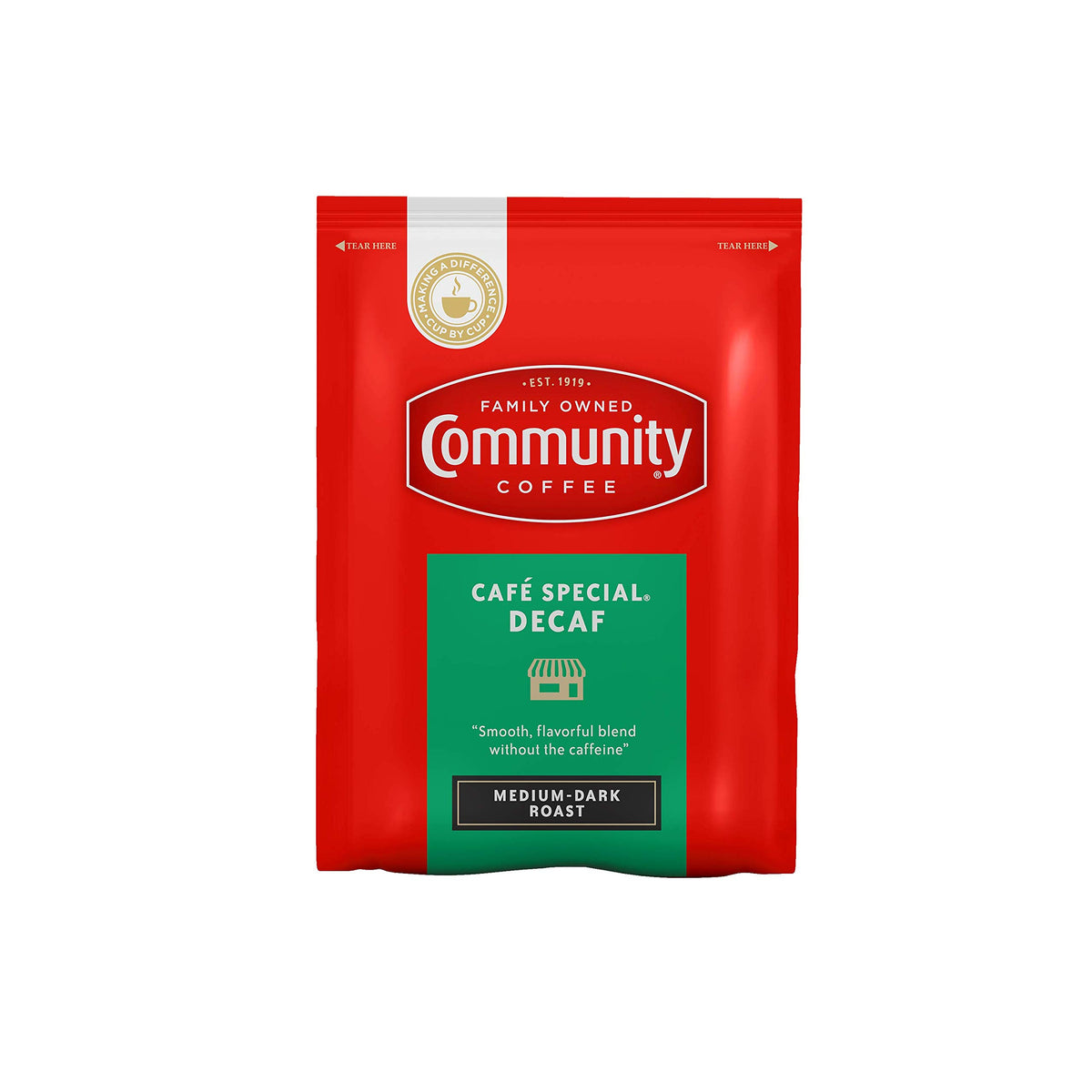 Community Coffee Café Special Decaf Medium Dark Roast Coffee Packs, 2.5 Ounce Each, Pack of 20