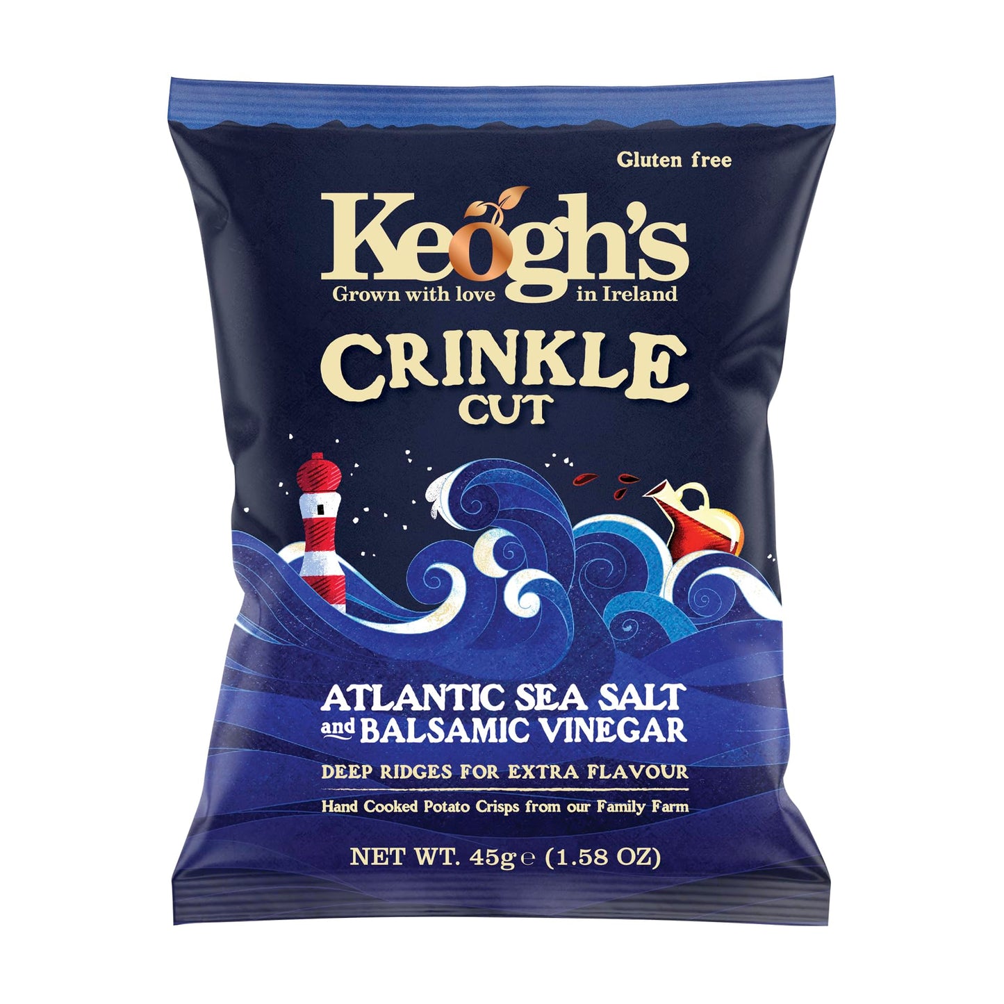 Keoghs Crinkle Cut Atlantic Sea Salt & Balsamic Vinegar Potato Crisps, 45G (1.58oz), Pack of 3