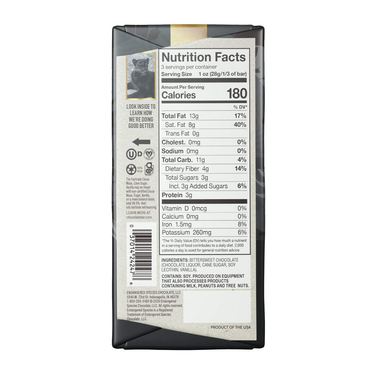 Endangered Species Chocolate Strong Dark Chocolate Bar 88% Cocoa 12 Count Pack