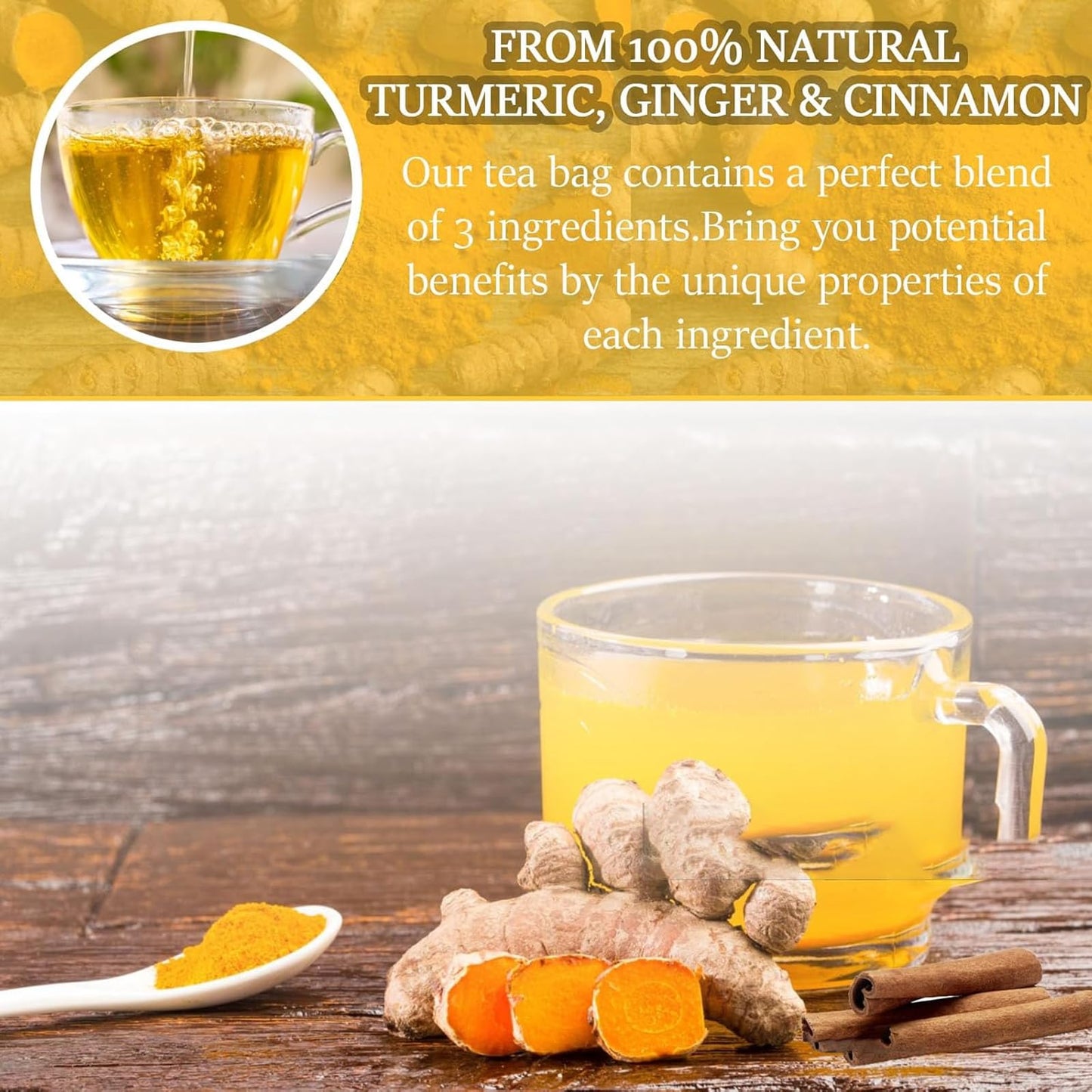 FITactic Organic Turmeric Ginger Cinnamon Tea Bags - 150 Count, Caffeine Free, Herbal Blend for Digestion and Relaxation