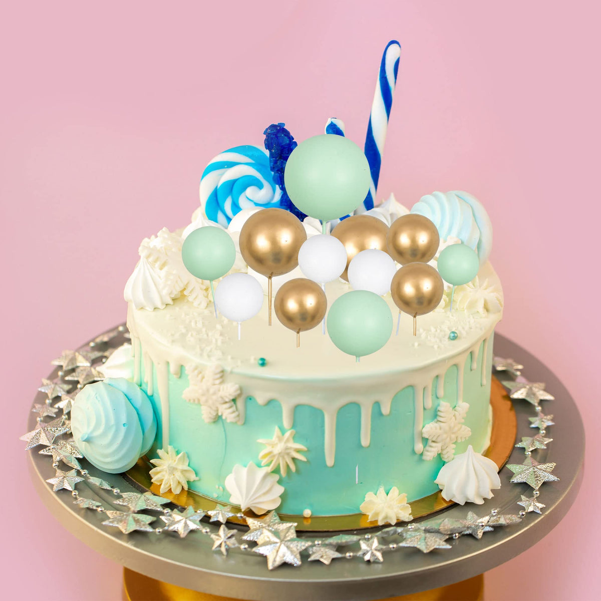 Gyufise 30Pcs Balls Cake Topper Mini Balloons Cupcake Topper Diy Cake Insert Topper Foam Cake Balls Baking Decoration For Weddin