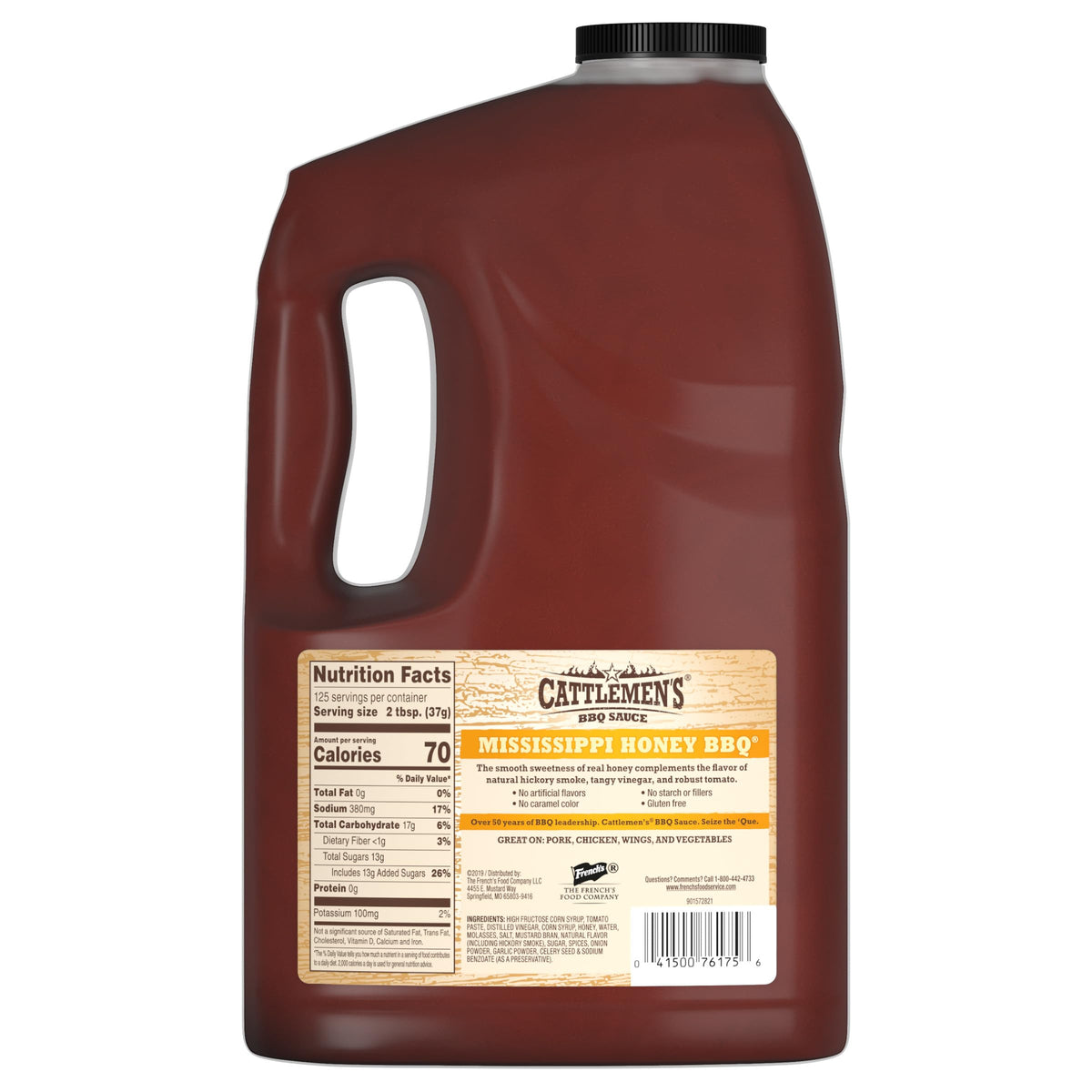 Cattlemen's Mississippi Honey BBQ Sauce, 1 gal - One Gallon Bulk Container of Mississippi Honey Barbecue Sauce Blend of Honey, V