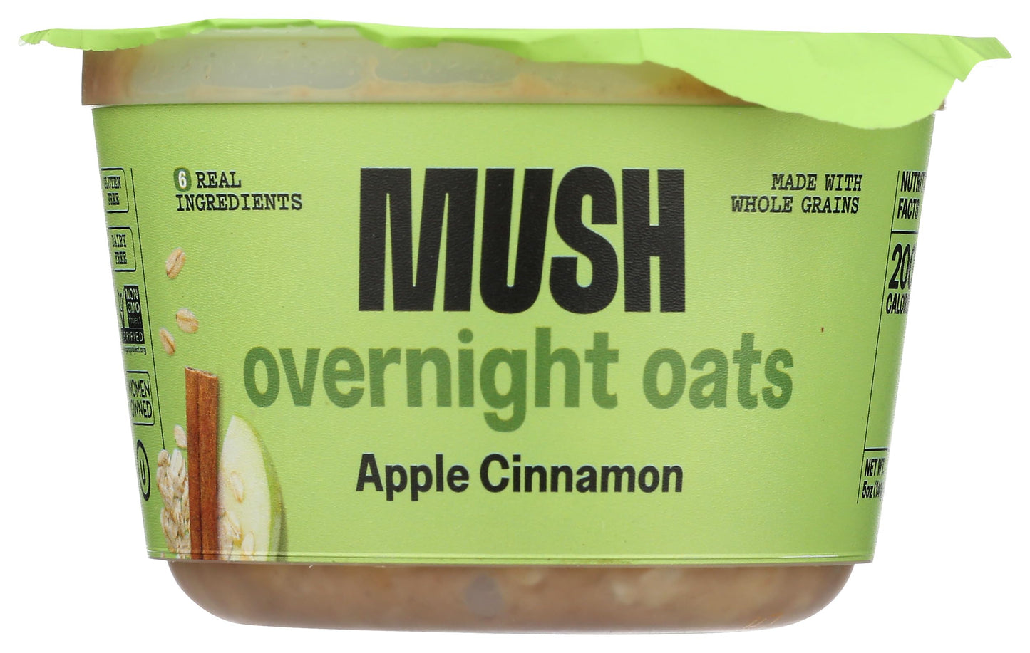 MUSH Overnight Oats - Apple Cinnamon - Good Source of Fiber, Non-GMO, Dairy Free, Gluten Free, 5oz