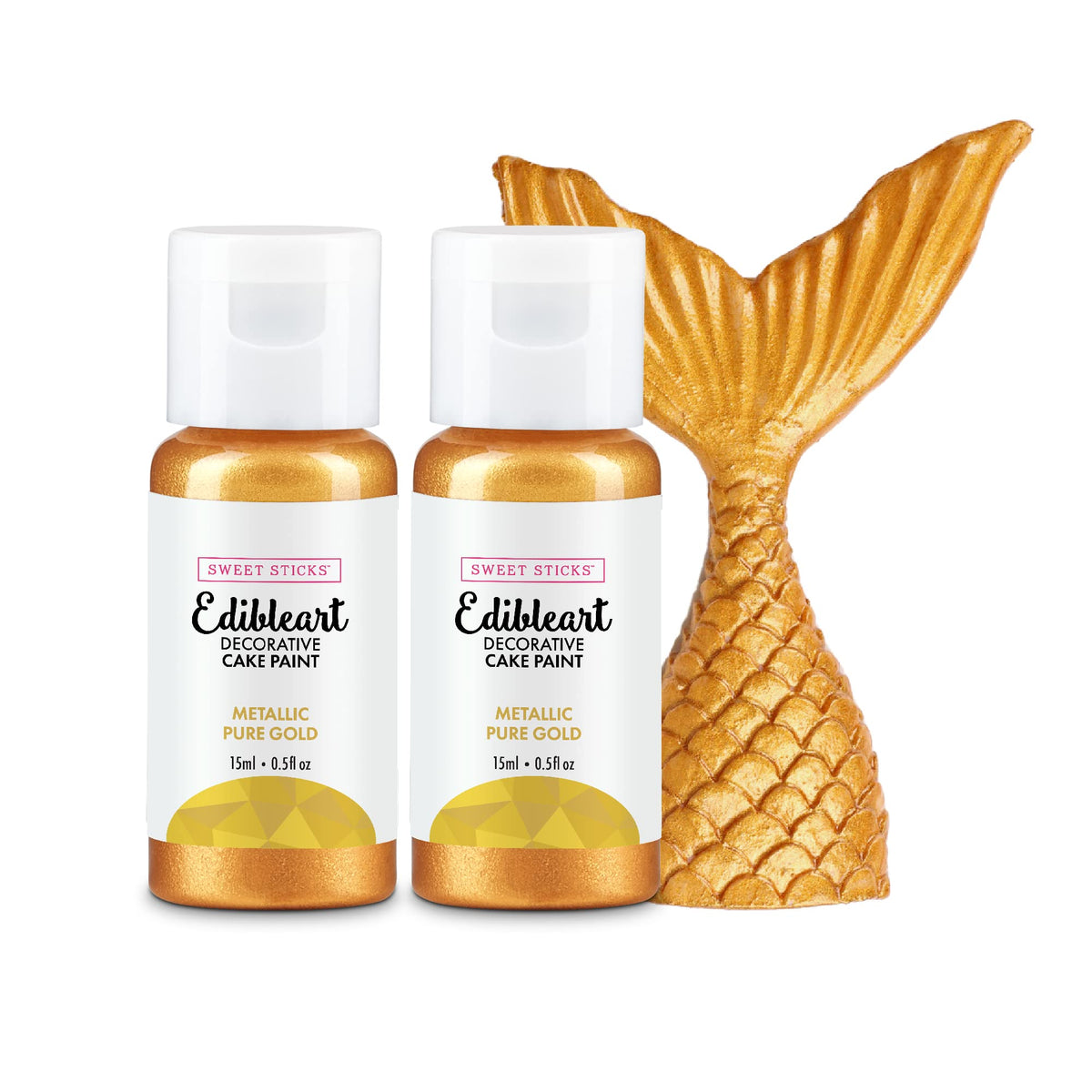 SWEET STICKS Edible Art Cake Paint Set of 2, Metallic Pure Gold, 0.5 Oz (15 mL) Each, Transparent Color