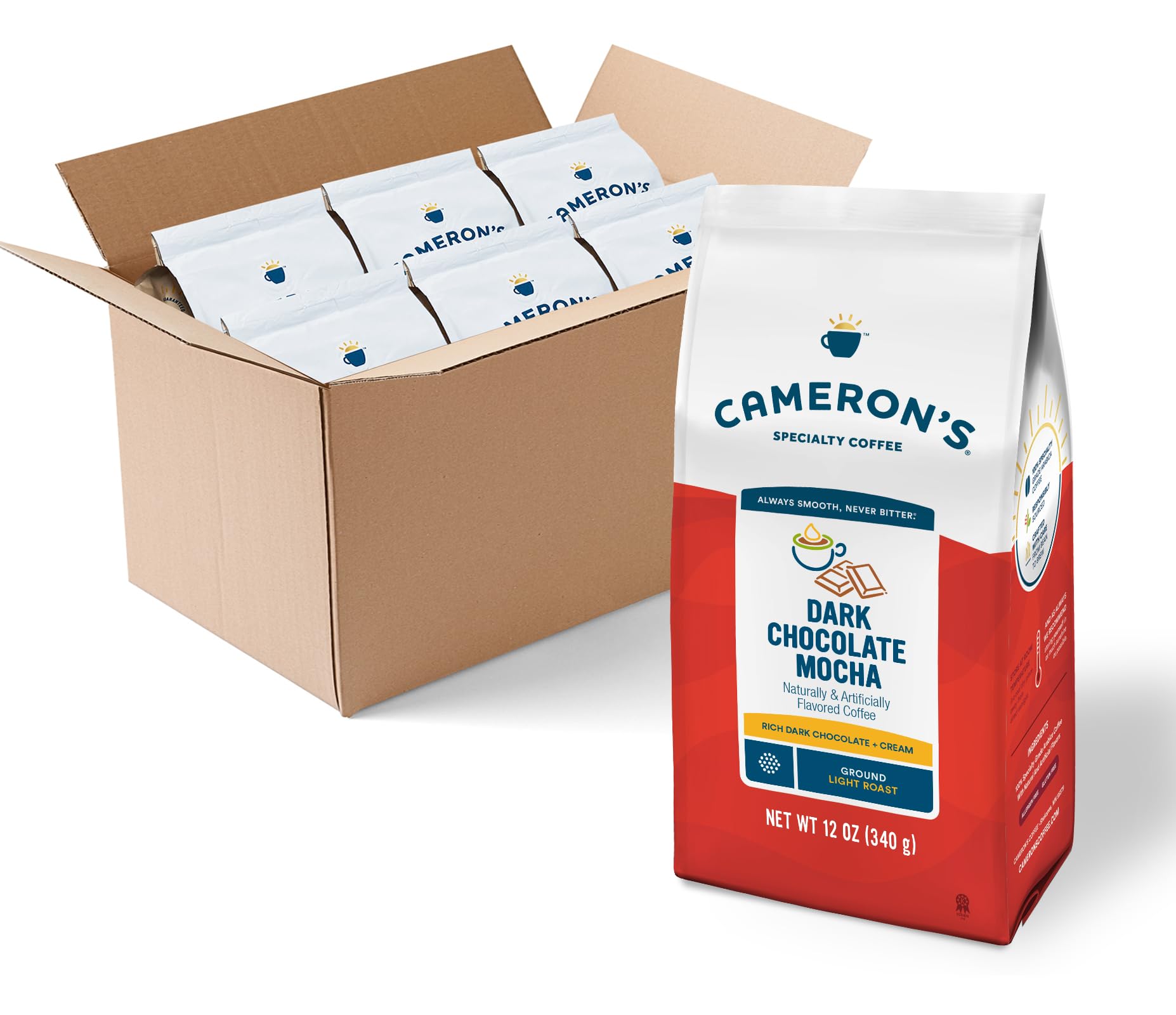 Cameron s Coffee Roasted Ground Coffee Bag Flavored Dark Chocolate Mocha, 12 Ounce (Pack of 6) - NEW