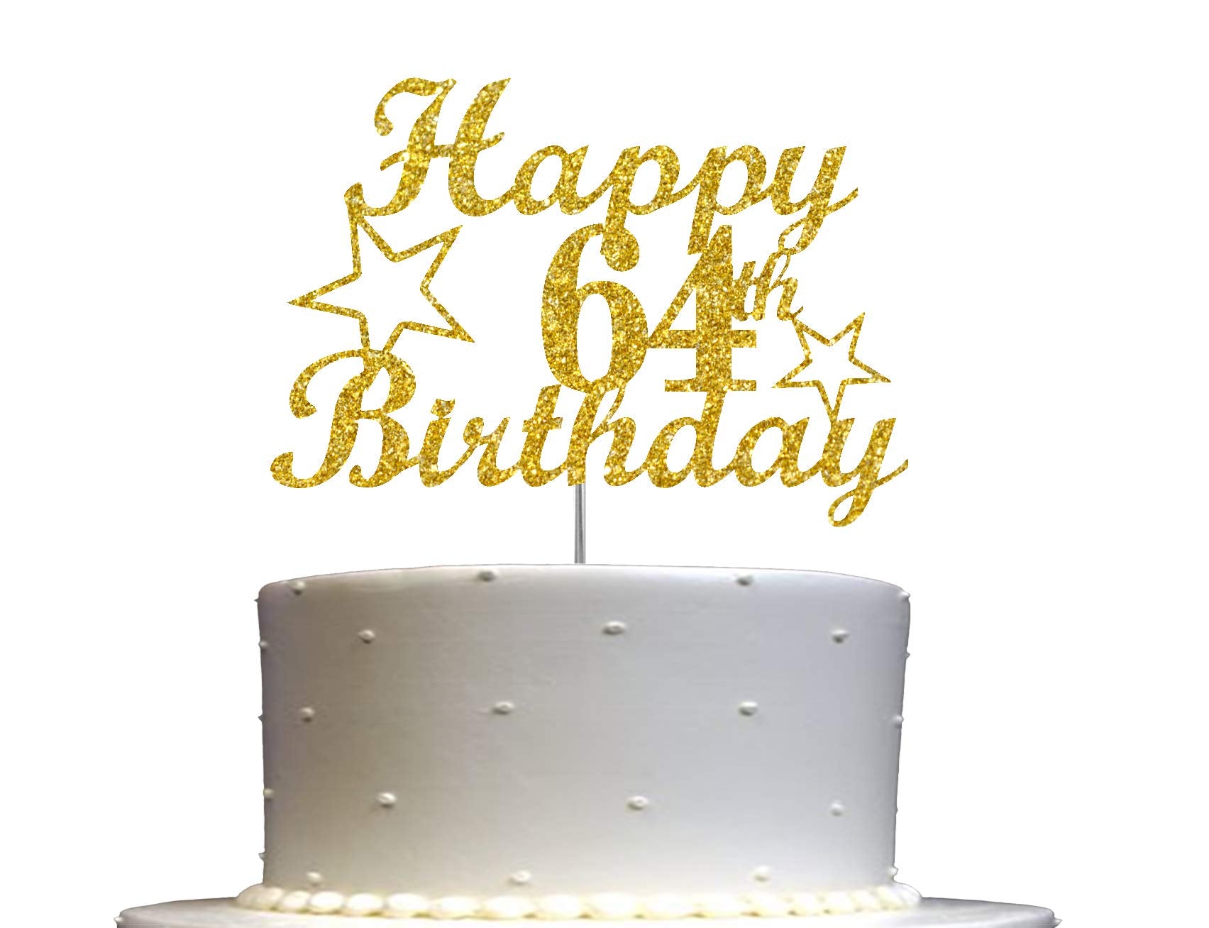 RokAPary 64 Birthday Cake Topper, Gold Glitter, Premium Acrylic, Sturdy Double-Sided, Made in USA