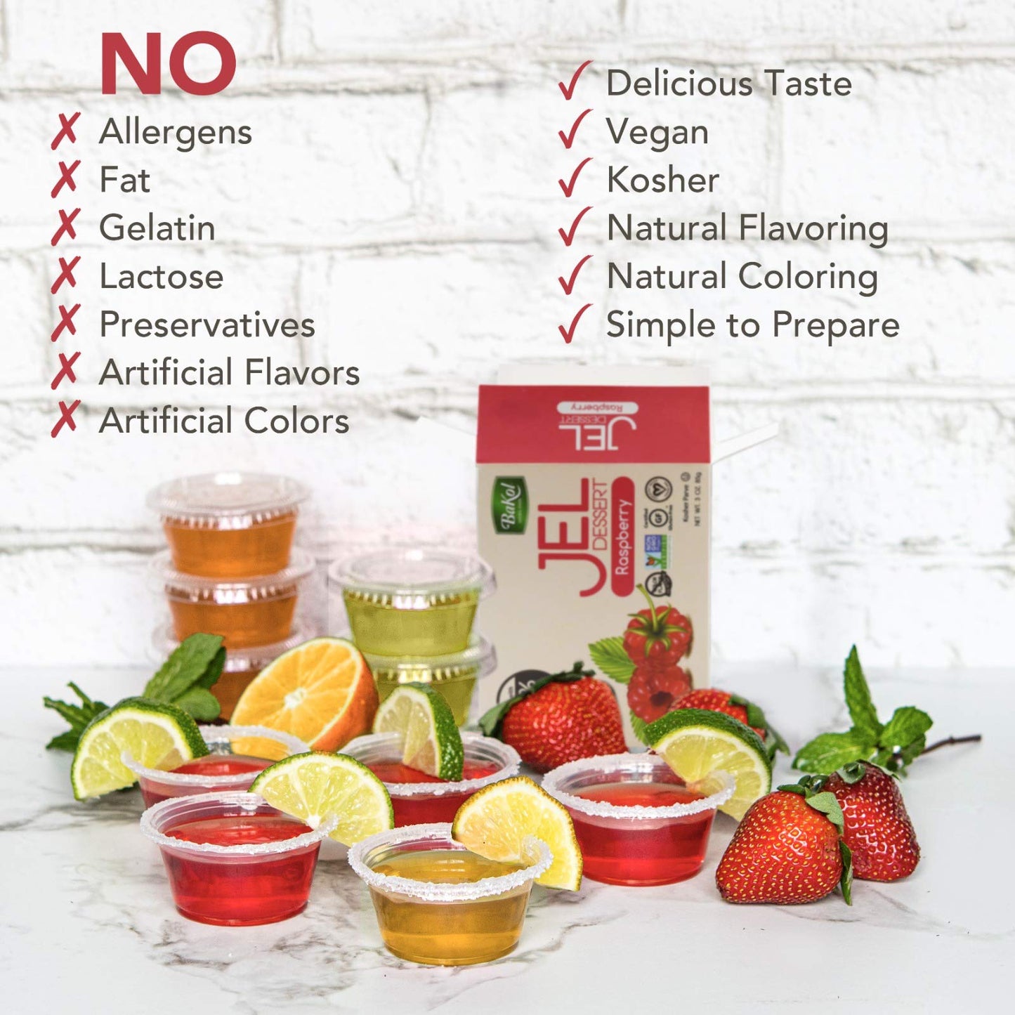 Bakol Jel Dessert Mix, All Natural Vegan, Kosher, Halal, Strawberry Flavor, 1 Count