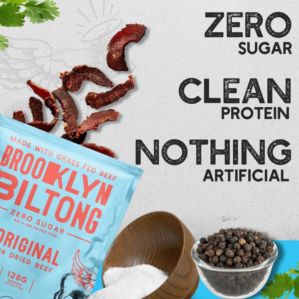 Brooklyn Biltong Air Dried Beef Snack, Whole30 Approved, Paleo, Keto, Gluten Free, Sugar Free, 2x2oz Bags