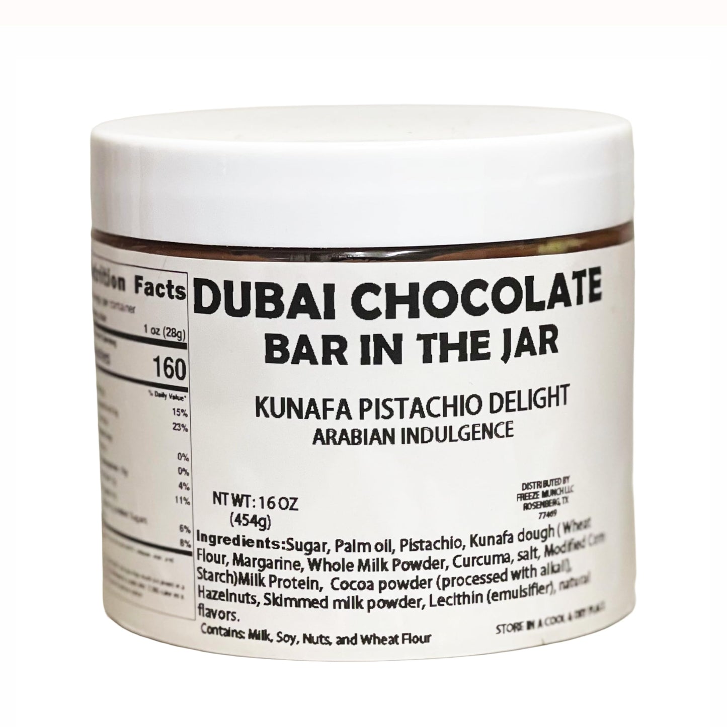 Dubai Chocolate Jar - Gourmet Rich Pistachio Kunafa Treat  Crunchy & Creamy Kunafa Pistachio Chocolate Spread Delight [Choose Flavor & Size] (1 Pound (16 Oz)  Dark Chocolate)