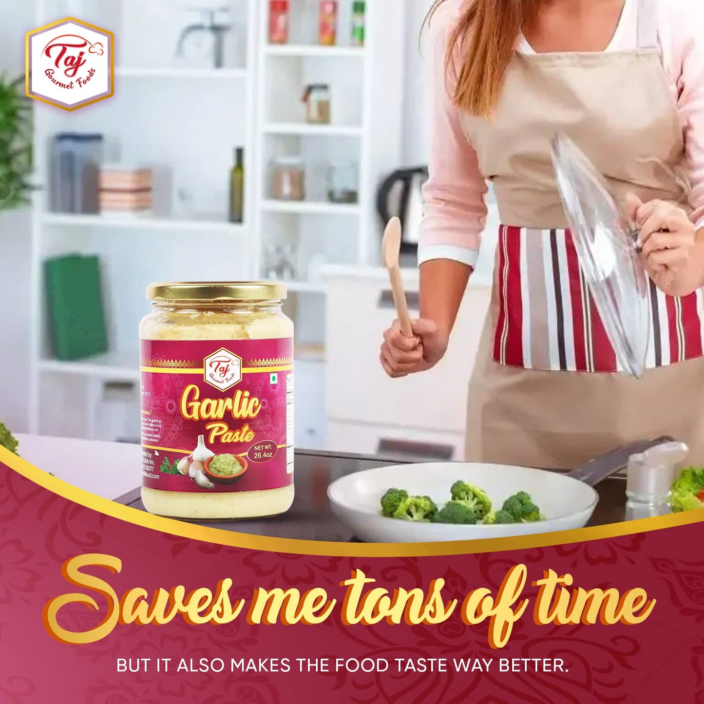 TAJ Premium Garlic Paste - Fresh Garlic Cooking Paste, 750g (1.65 lb)