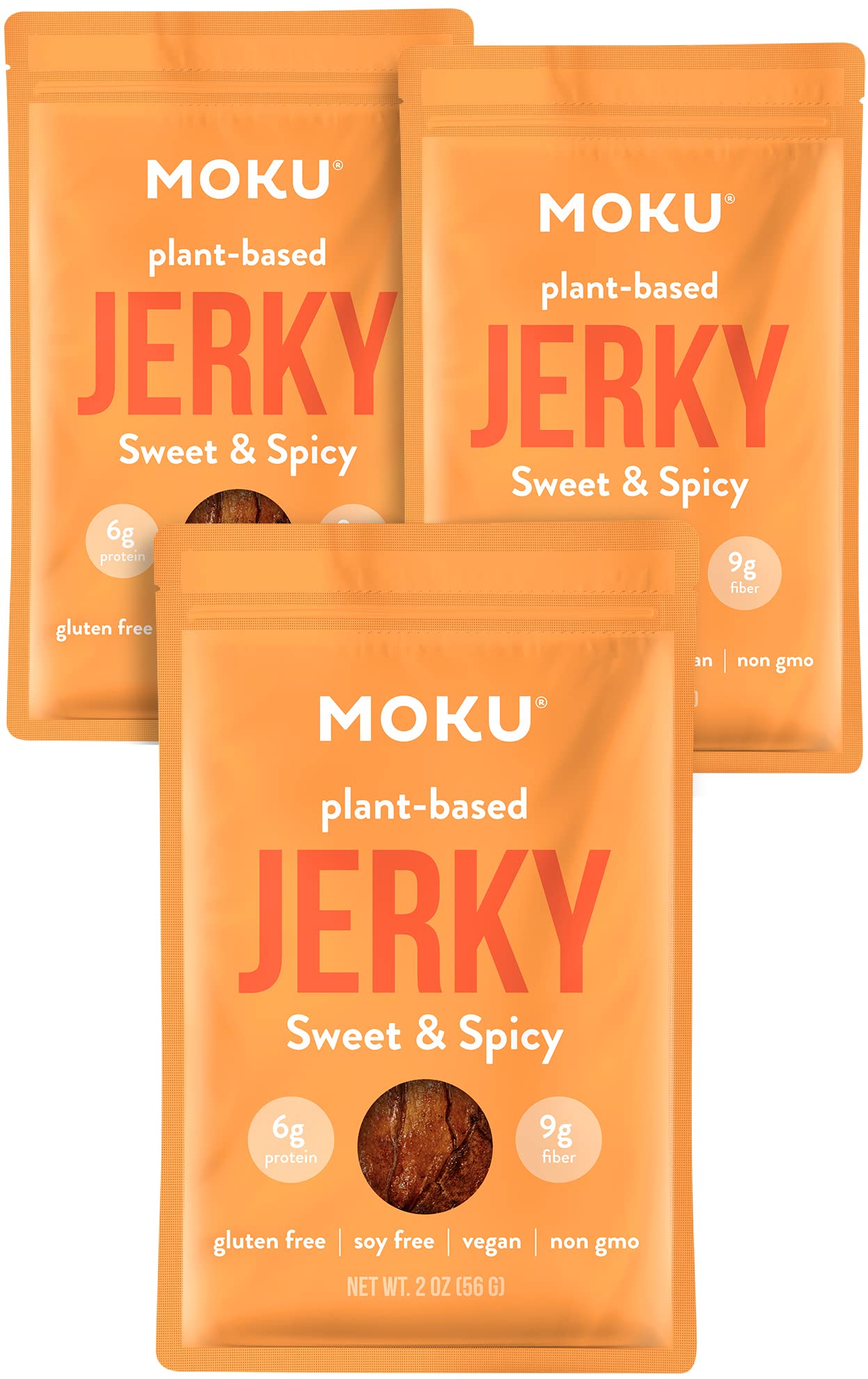 Moku Plant-Based Mushroom Jerky, Sweet and Spicy Flavor (3 Pack) Vegan Beef Jerky, Gluten Free, Soy-Free, Non-Gmo Vegan Snacks, 