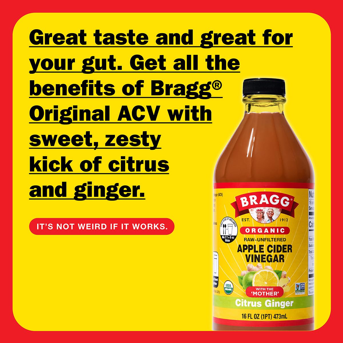 Bragg Organic Apple Cider Vinegar Citrus Ginger Blend - 16 Fl Oz - Raw and Unfiltered