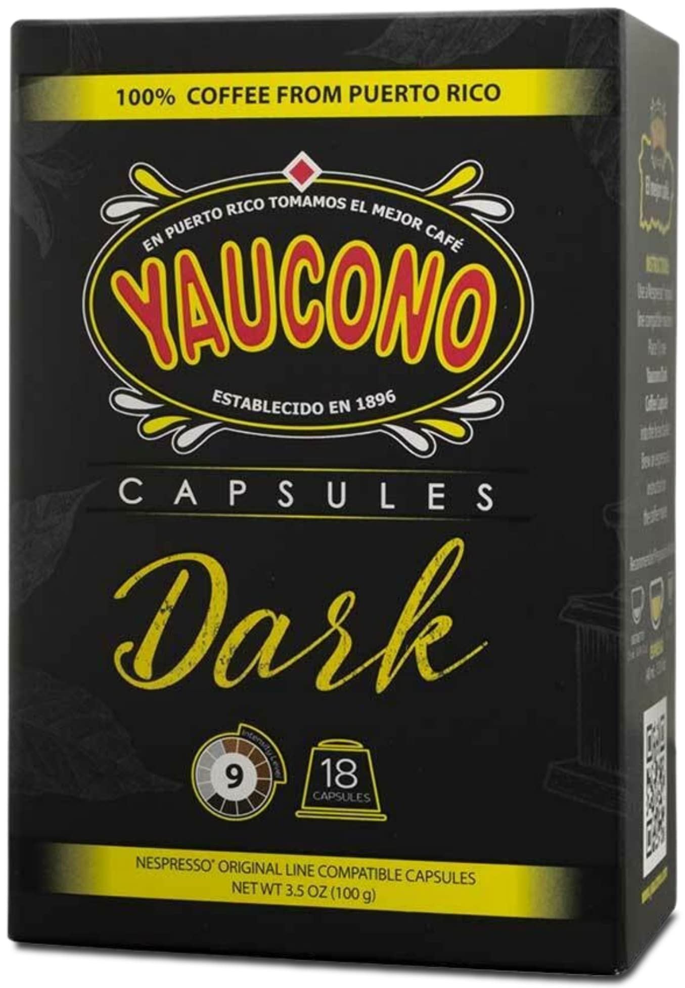 Yaucono Espresso Capsules, Dark Roast, Compatible with Nespresso, 18 Count
