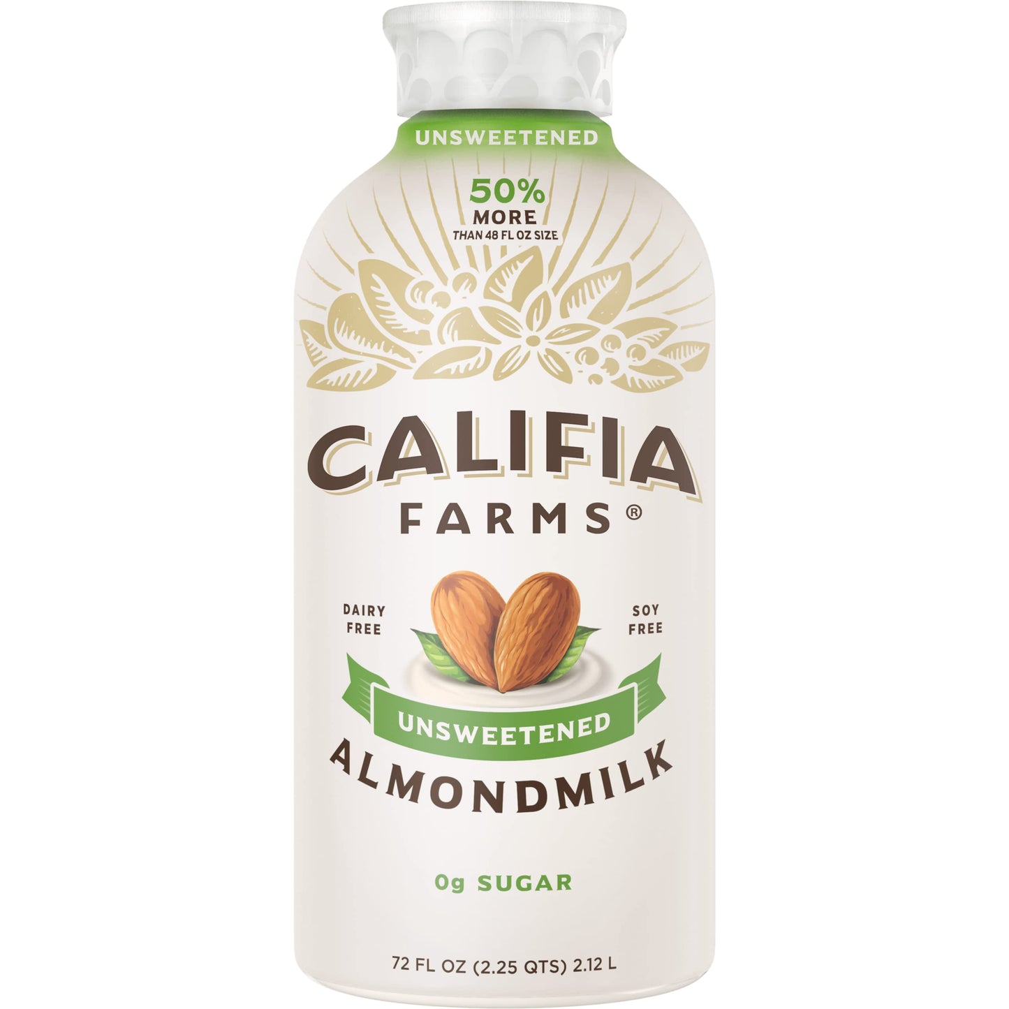 Califia Farms Unsweetened Almond Milk, 72 Oz, Dairy Free, Vegan, Plant Based, Keto Food, Vegan, Gluten Free, Non GMO, Sugar Free