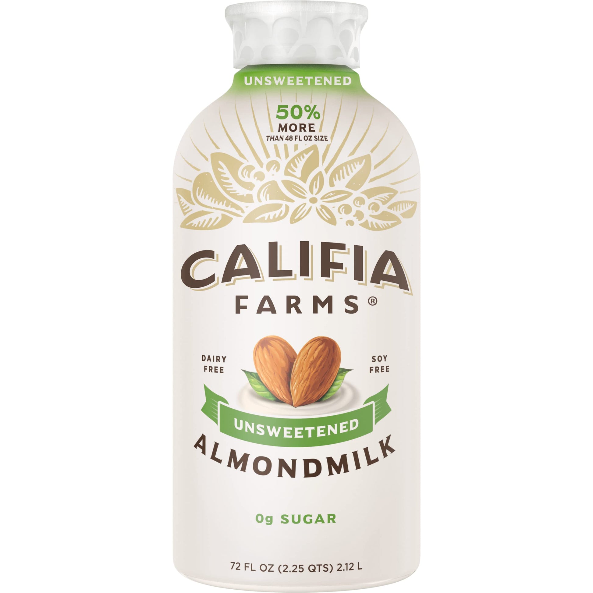 Califia Farms Unsweetened Almond Milk, 72 Oz, Dairy Free, Vegan, Plant Based, Keto Food, Vegan, Gluten Free, Non GMO, Sugar Free