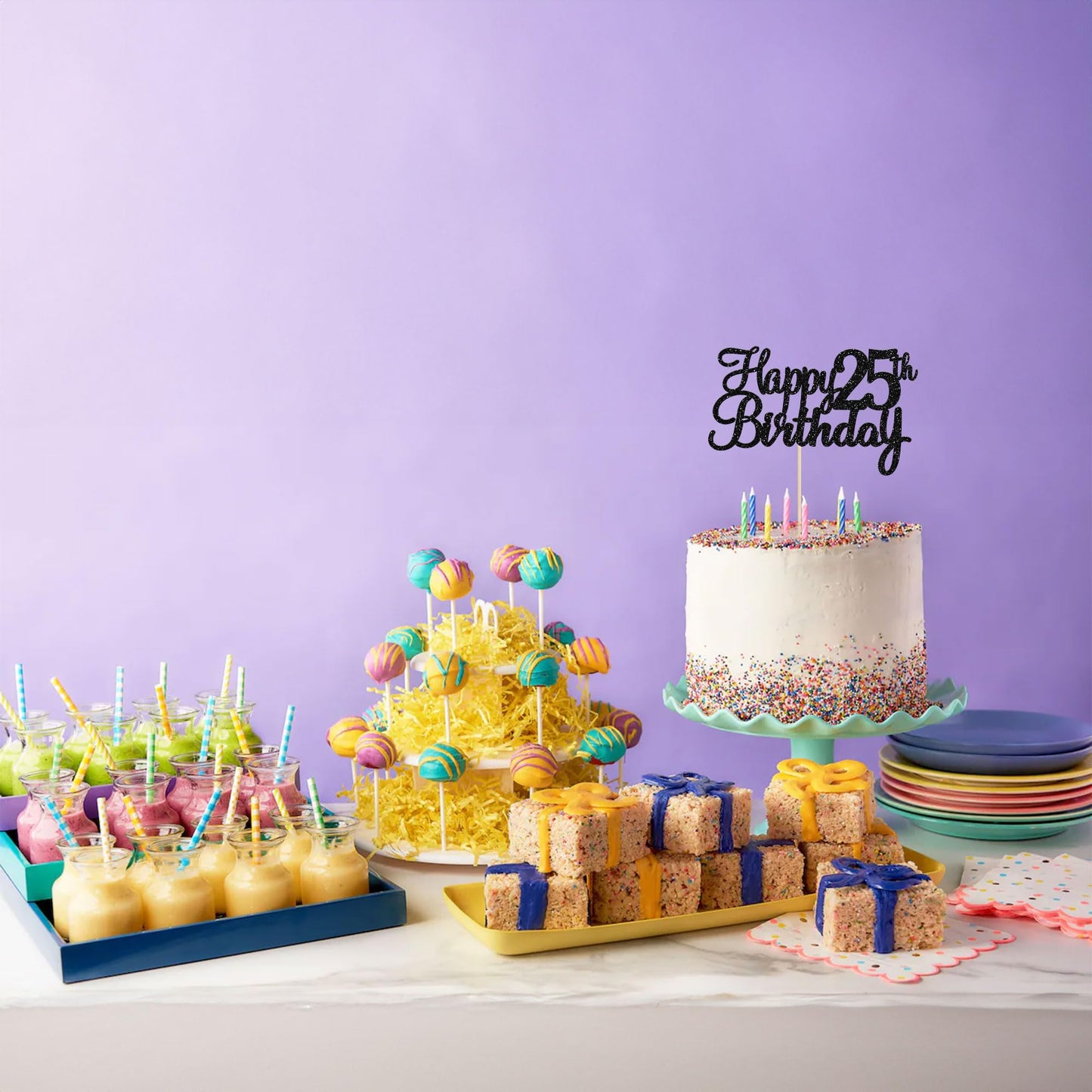 Gyufise 1Pc Happy 25Th Birthday Cake Topper Glitter 25Th Birthday Cake Pick Cheers To 25 Years Old Twenty Five Fabulous Cake Dec