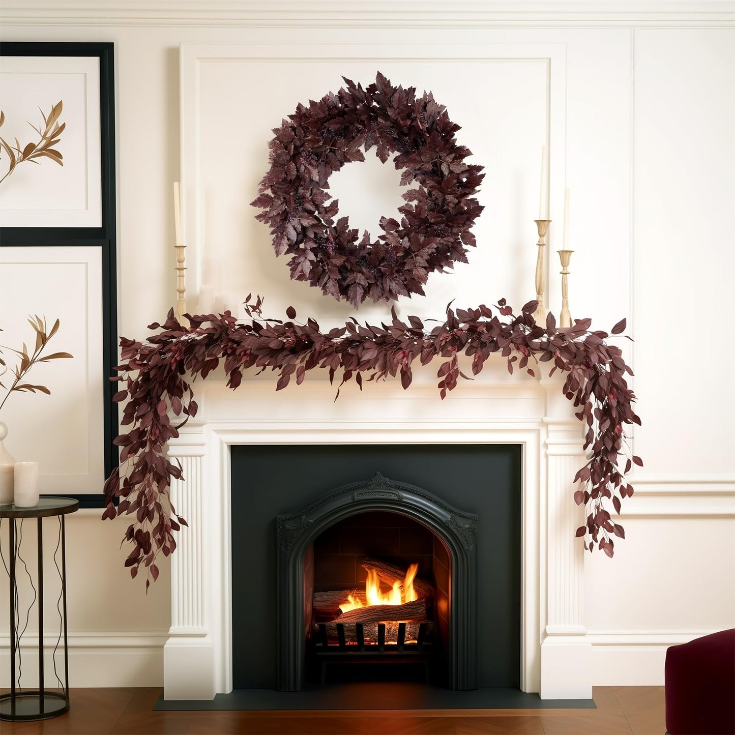 WBHome Artificial Cimicifuga Plant Leaf Wreath 24inch - 2 Pack