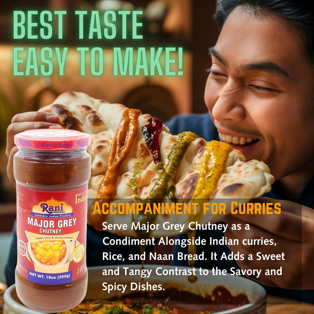 Rani Major Grey Mango Chutney (Indian Preserve) 18Oz (1.1Lbs) 500G Glass Jar, Ready To Eat, Vegan ~ Gluten Free, All Natural, No