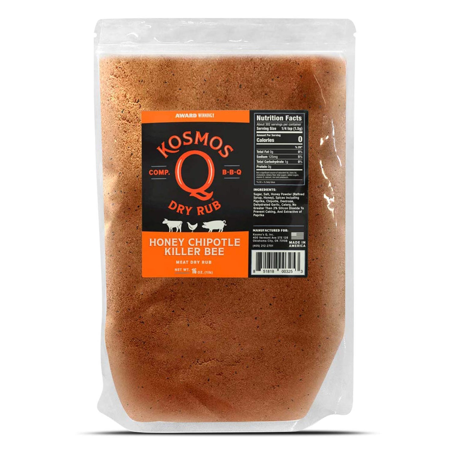 Kosmos Q Honey Chipotle Killer Bee Bbq Rub, 16 Oz