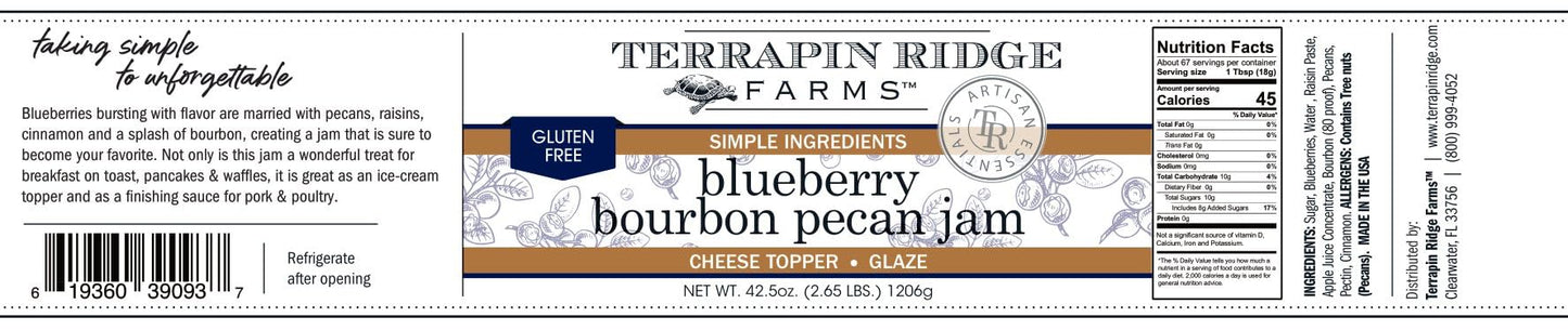 Terrapin Ridge Farms Blueberry spirit-inspired flavor Pecan Jam, 32 Ounce, Sweet & Flavorful, Perfect for Toast, Meats, and Desserts