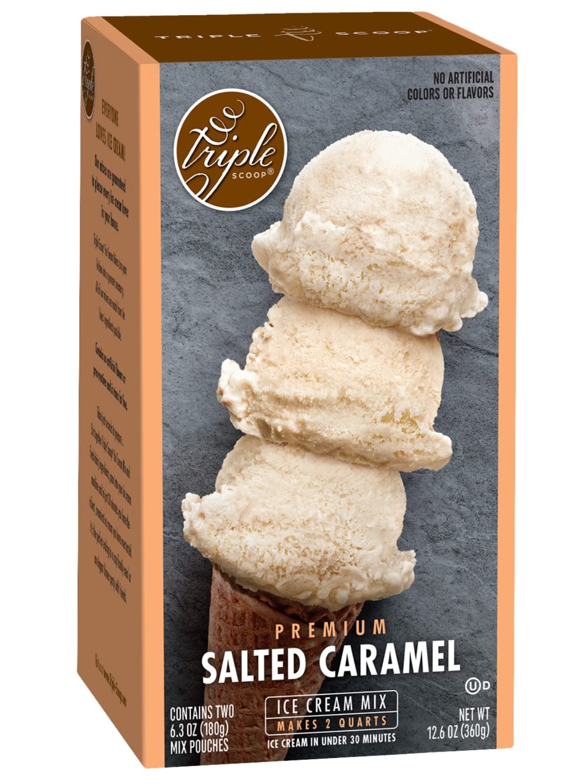 Triple Scoop - Enhanced Salted Caramel Ice Cream Mix For Ice Cream Maker. Simple, Easy, Delicious. From Gourmet Mix To Maker In 5 Minutes, Makes 2 Creamy Quarts, Made In Usa (1 Pack, Salted Caramel)