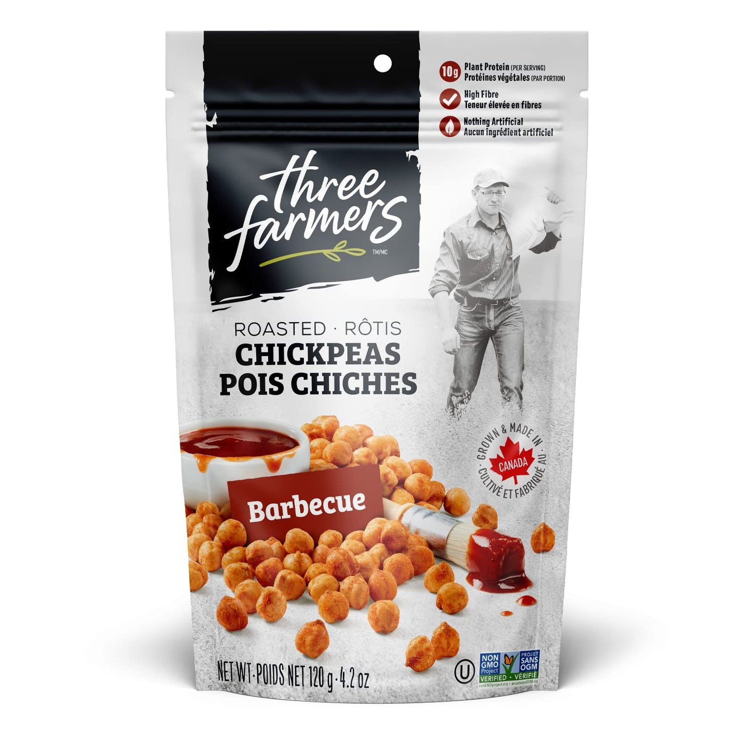 Three Farmers - Roasted Chickpeas Variety Pack | Sea Salt & Lime, Barbecue, & Sea Salt | 3 Pack -4.2oz | Gluten-Free | Vegan | K