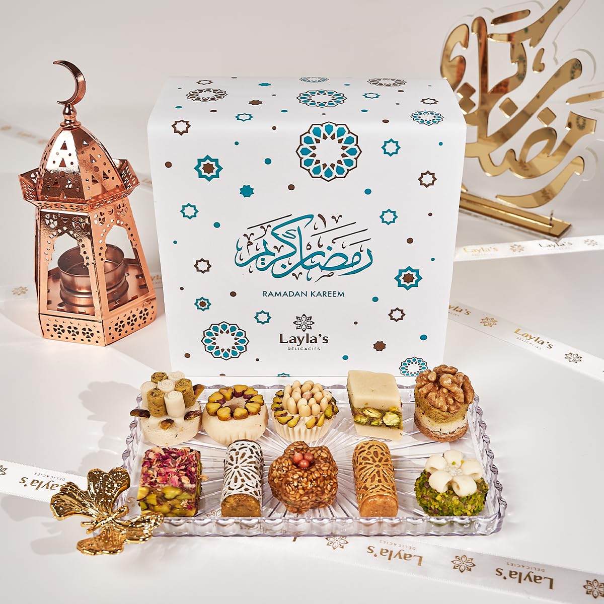 Laylas DELICACIES Mediterranean Treats Gift Box - 23 Bite-Size Pastries - Halal, Vegetarian, Gluten Free - Ramadan Gift Box