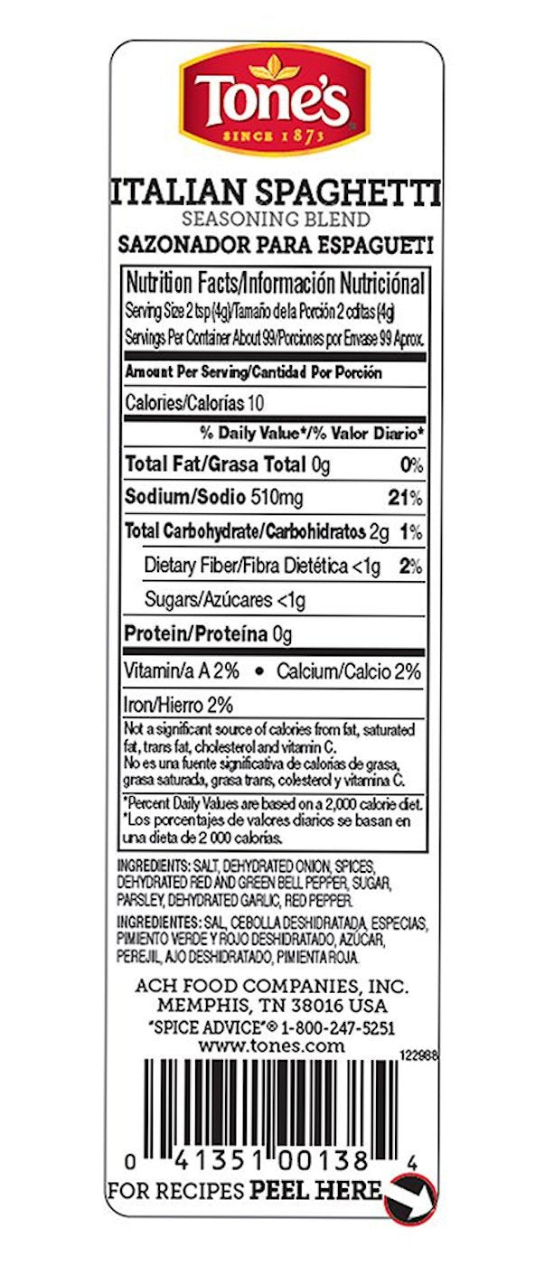 Tone's Italian Spaghetti Seasoning Blend - 14 Ounce (Pack of 2) - Authentic Flavor for Delicious Pasta Dishes