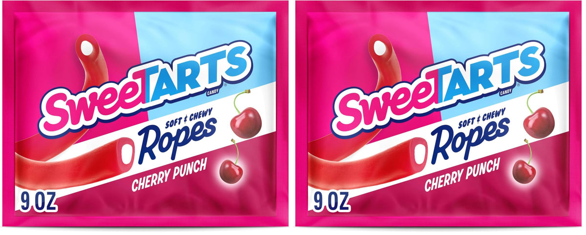 SweeTARTS Soft & Chewy Ropes Candy, Cherry Punch, 9 Ounce (Pack of 2)