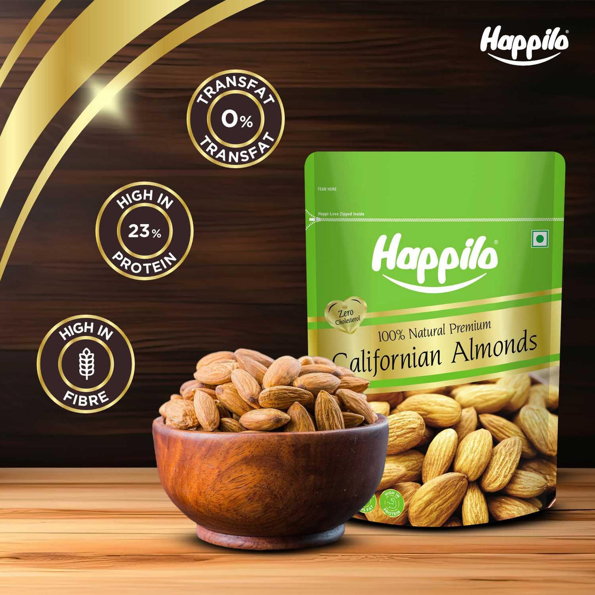 Happilo 100% Natural Premium Californian Almonds Value Pack Pouch, 500 G