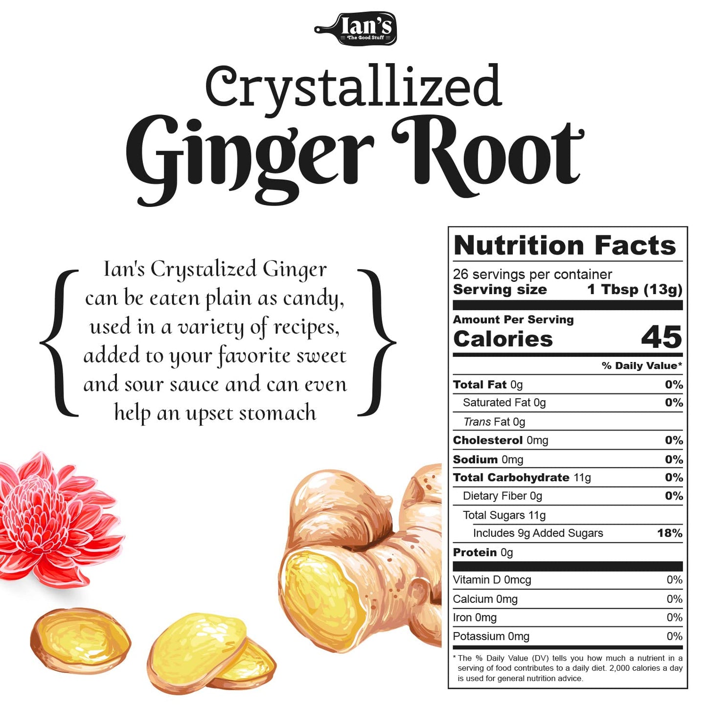 Crystallized Ginger Pieces (4oz) - Ginger Chews - Candied Ginger for Nausea - Ginger Candy - 100% Made in the USA from IANS & O