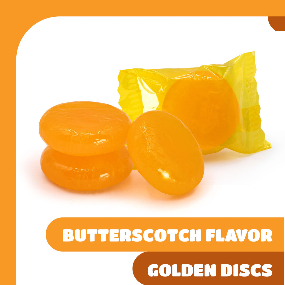 Butterscotch Hard Candy - 2 Pound Bulk Pack (About 165 Count) - Individually Wrapped Yellow Candies - Classic Butter Scotch Disc