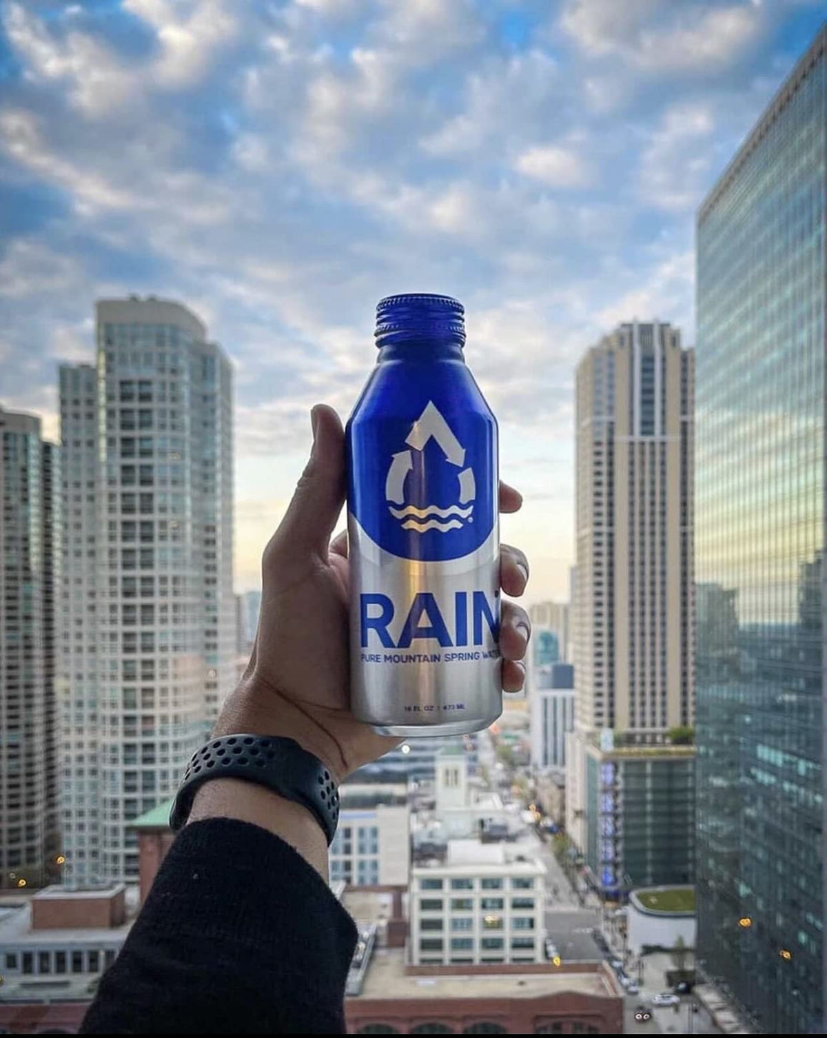 RAIN Spring Water, 16 Oz Bottles, 12 Pack, Eco-Friendly Aluminum, Plastic-Free, Recyclable