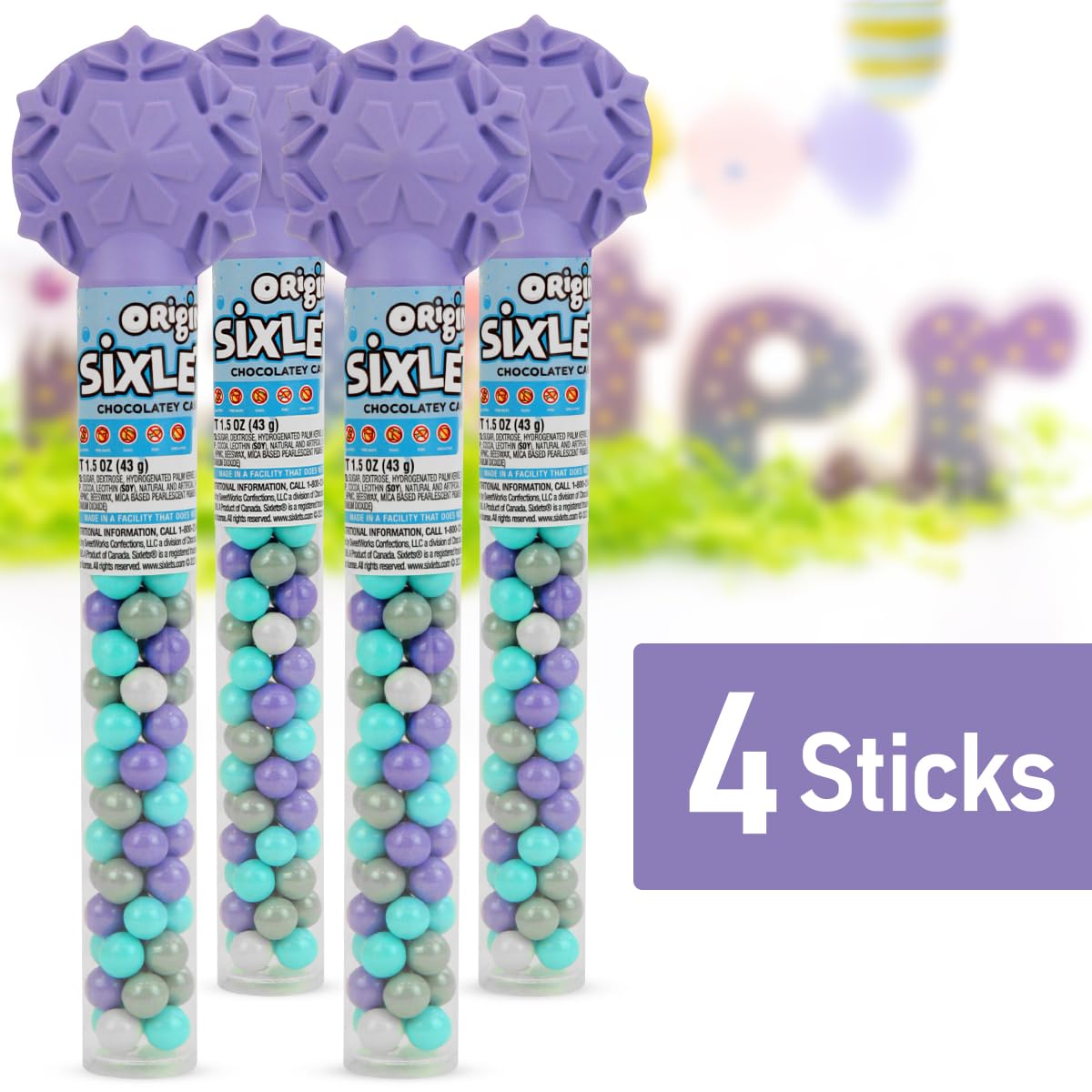 Colorful Chocolate Candy Cane - 4 Canes Of Sixletscandy For Party Favors, Gifts, Candy Buffets, Everyday Snacking, And Seasonal