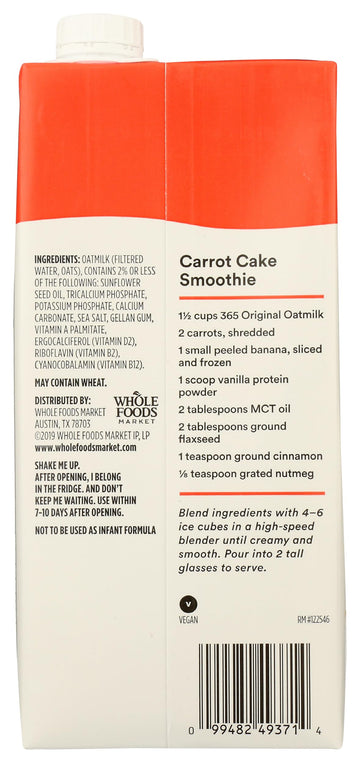 365 by Whole Foods Market Original Oatmilk - 32 Fl Oz (Pack of 1)