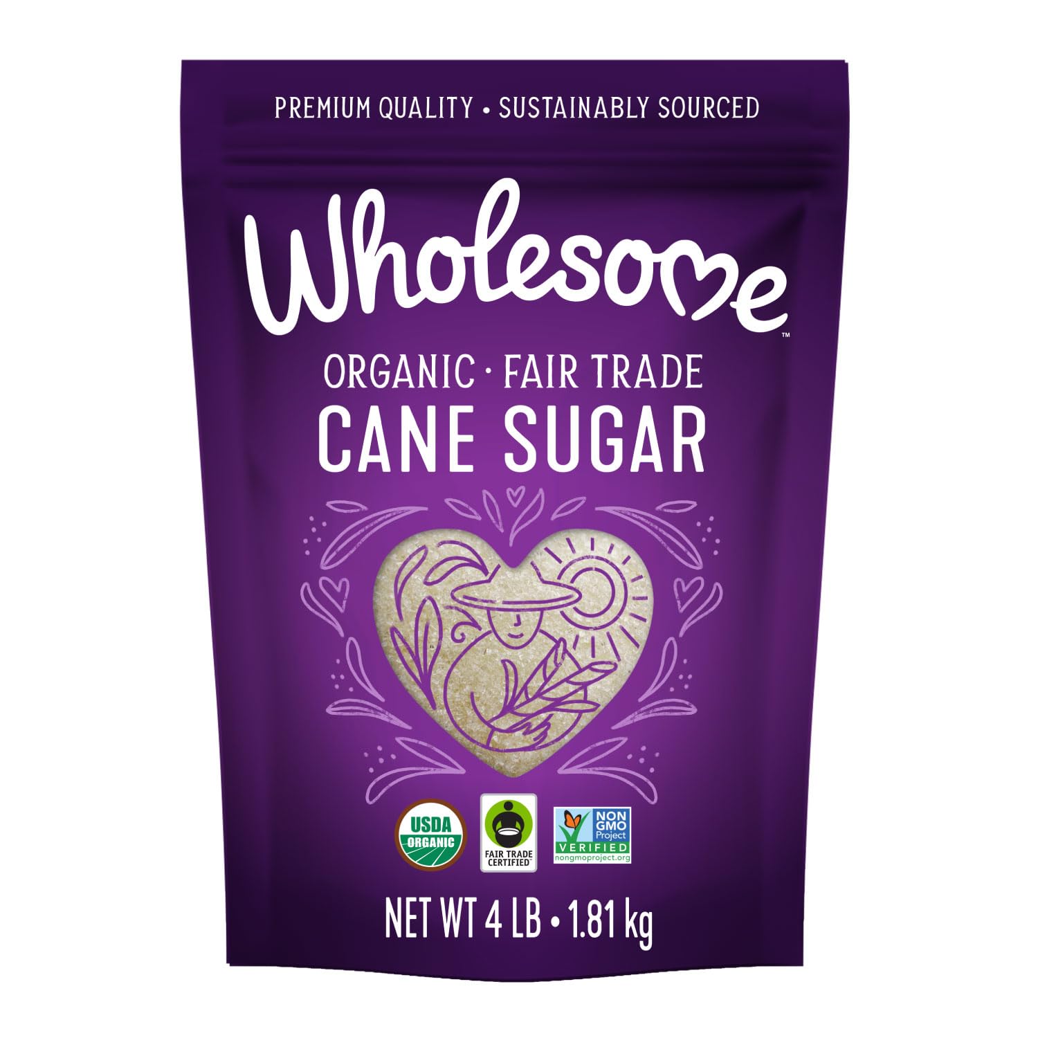 Wholesome Sweeteners 4-Pound Organic Cane Sugar, Fair Trade, Non Gmo, Gluten Free & Vegan For Baking And Sweetening, 6 Pack
